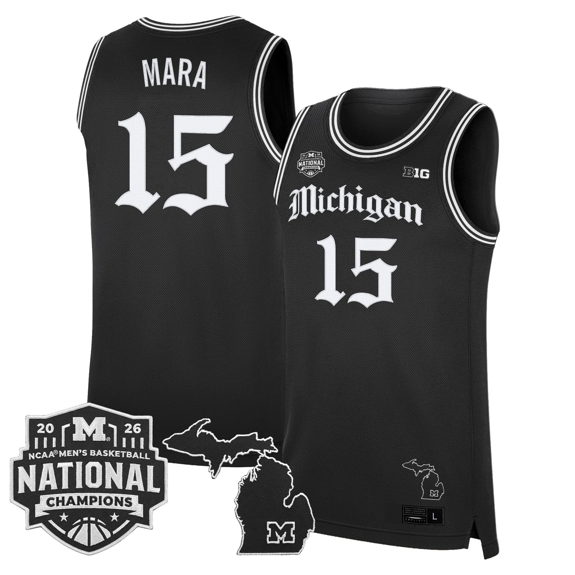 Men's Michigan Wolverines 2026 National Champions Patch Basketball Jersey - Gothic Edition - All Stitched
