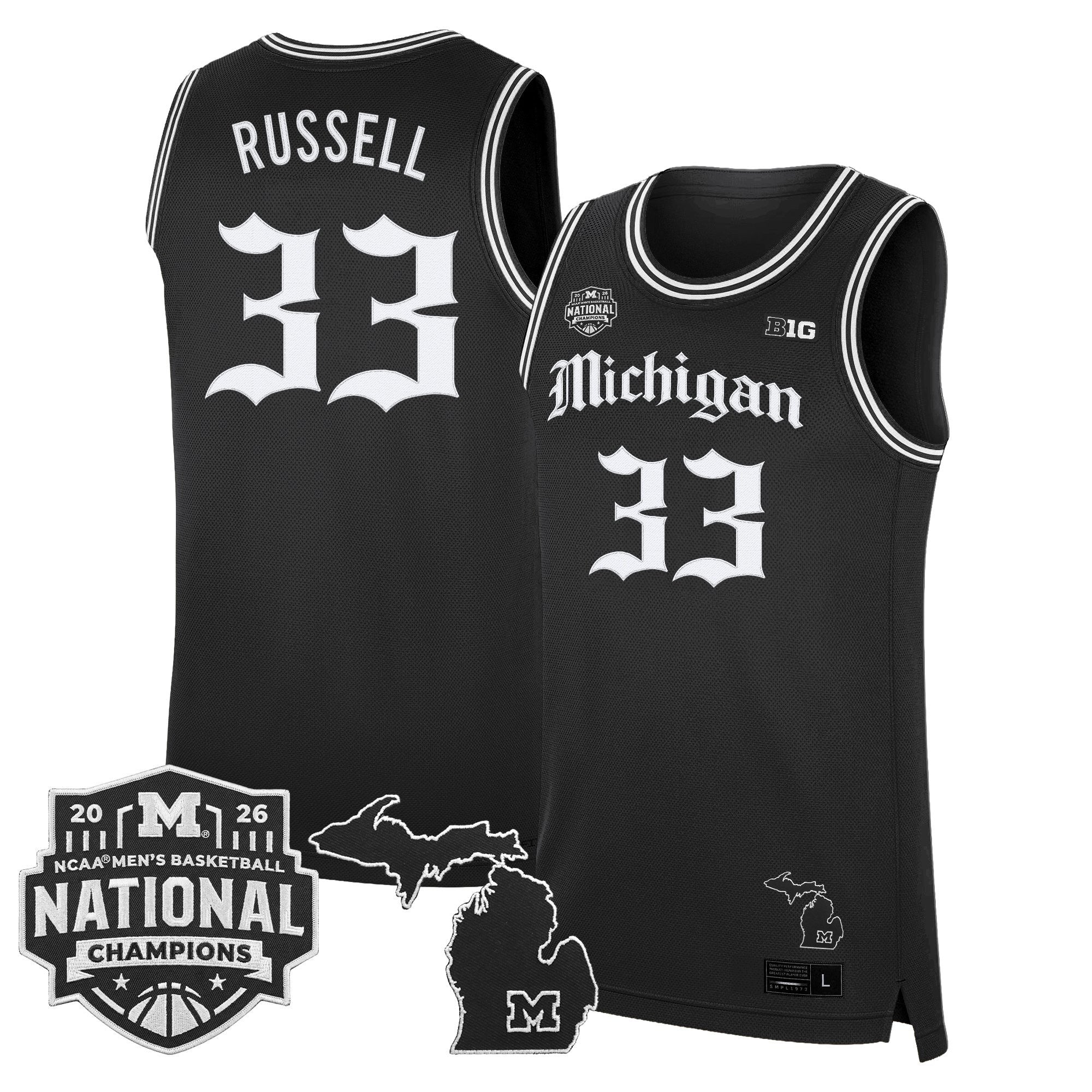 Men's Michigan Wolverines 2026 National Champions Patch Basketball Jersey - Gothic Edition - All Stitched