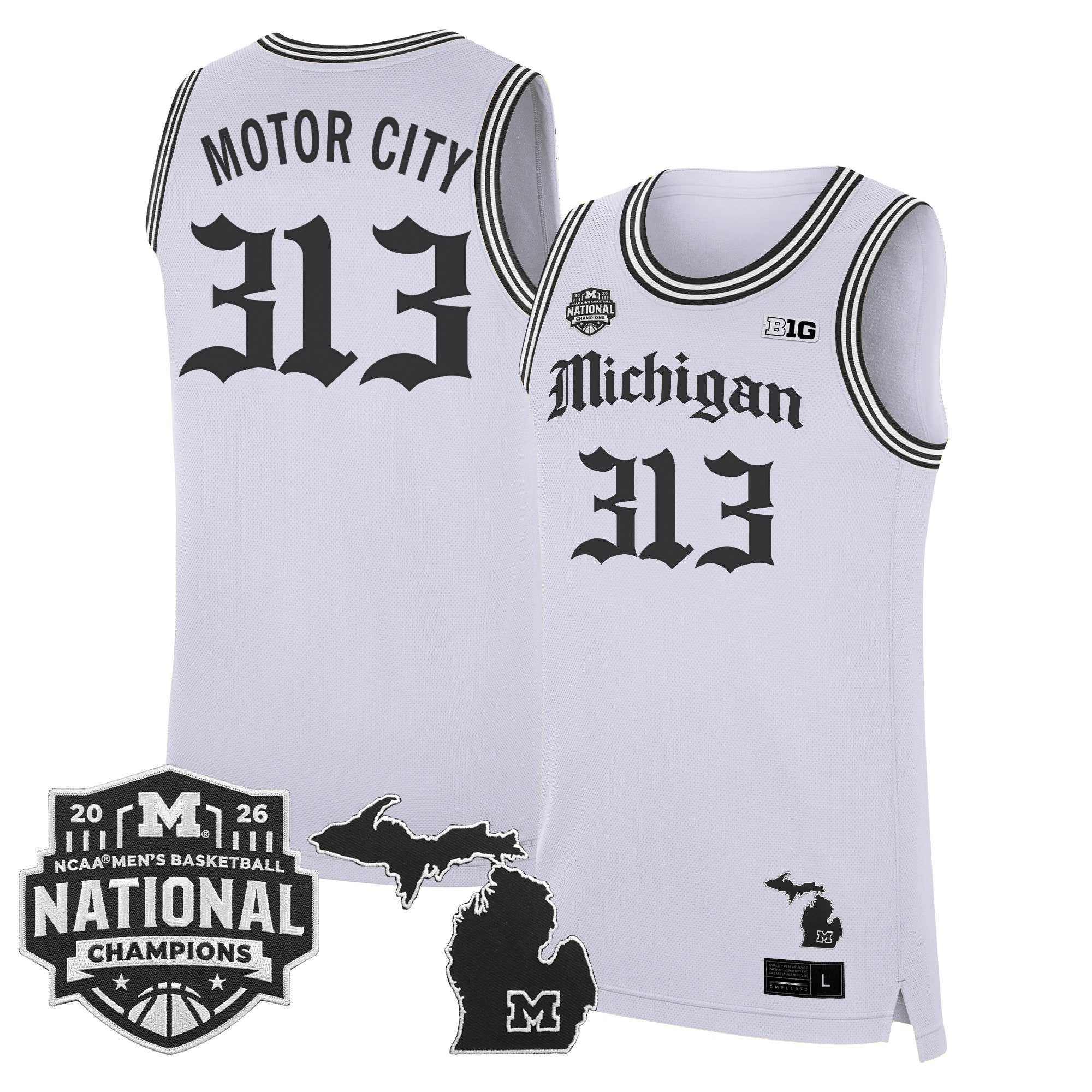 Men's Michigan Wolverines 2026 National Champions Patch Basketball Jersey - Gothic Edition - All Stitched