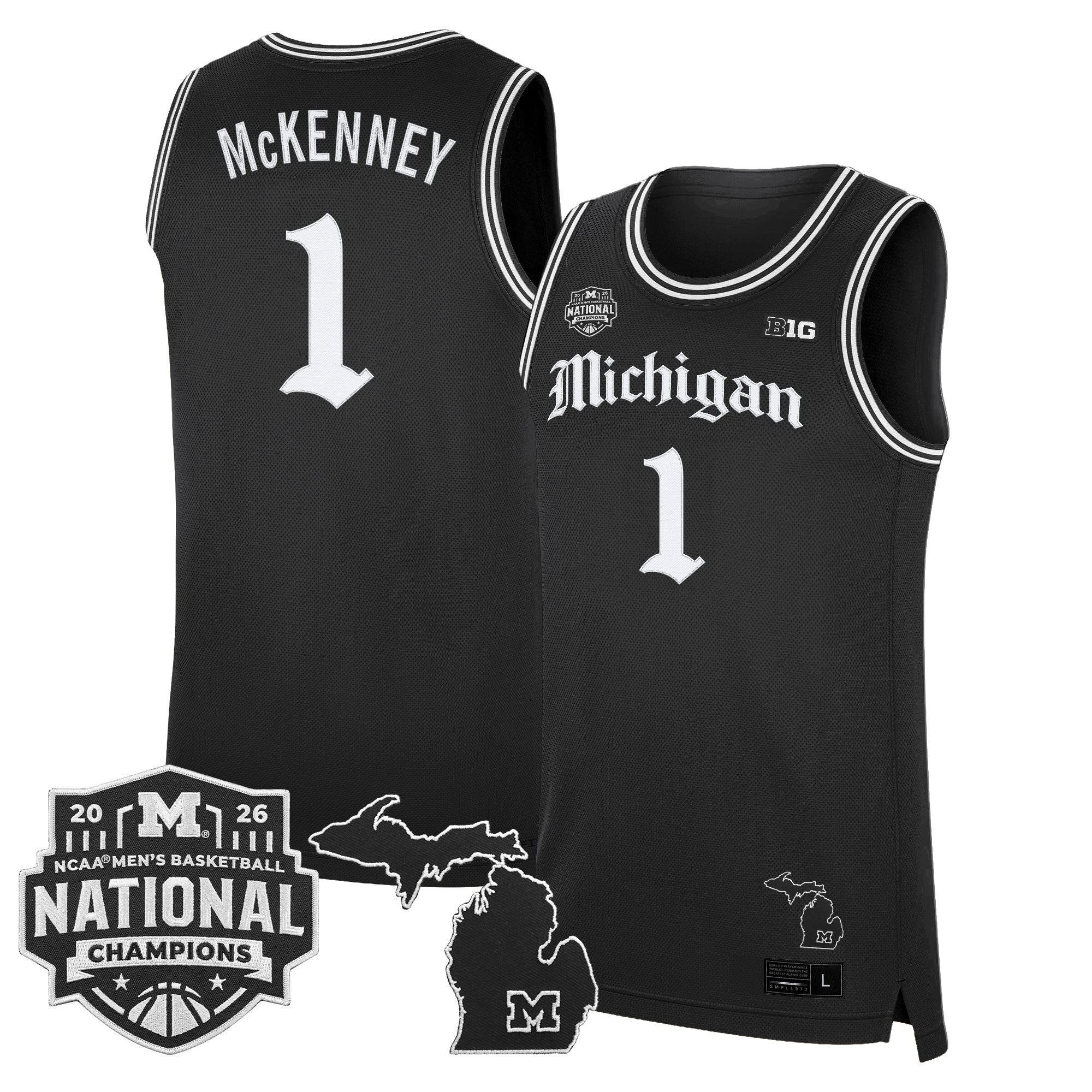 Men's Michigan Wolverines 2026 National Champions Patch Basketball Jersey - Gothic Edition - All Stitched