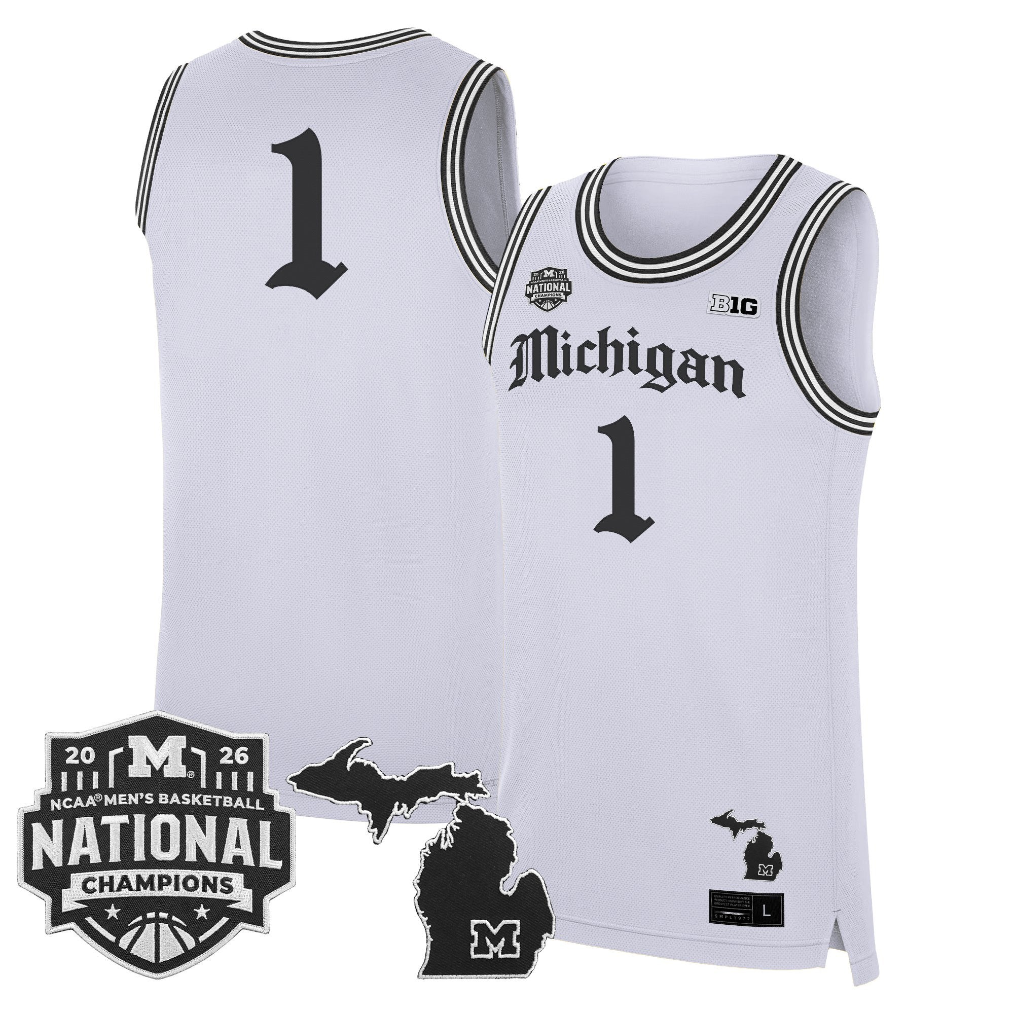 Men's Michigan Wolverines 2026 National Champions Patch Basketball Jersey - Gothic Edition - All Stitched
