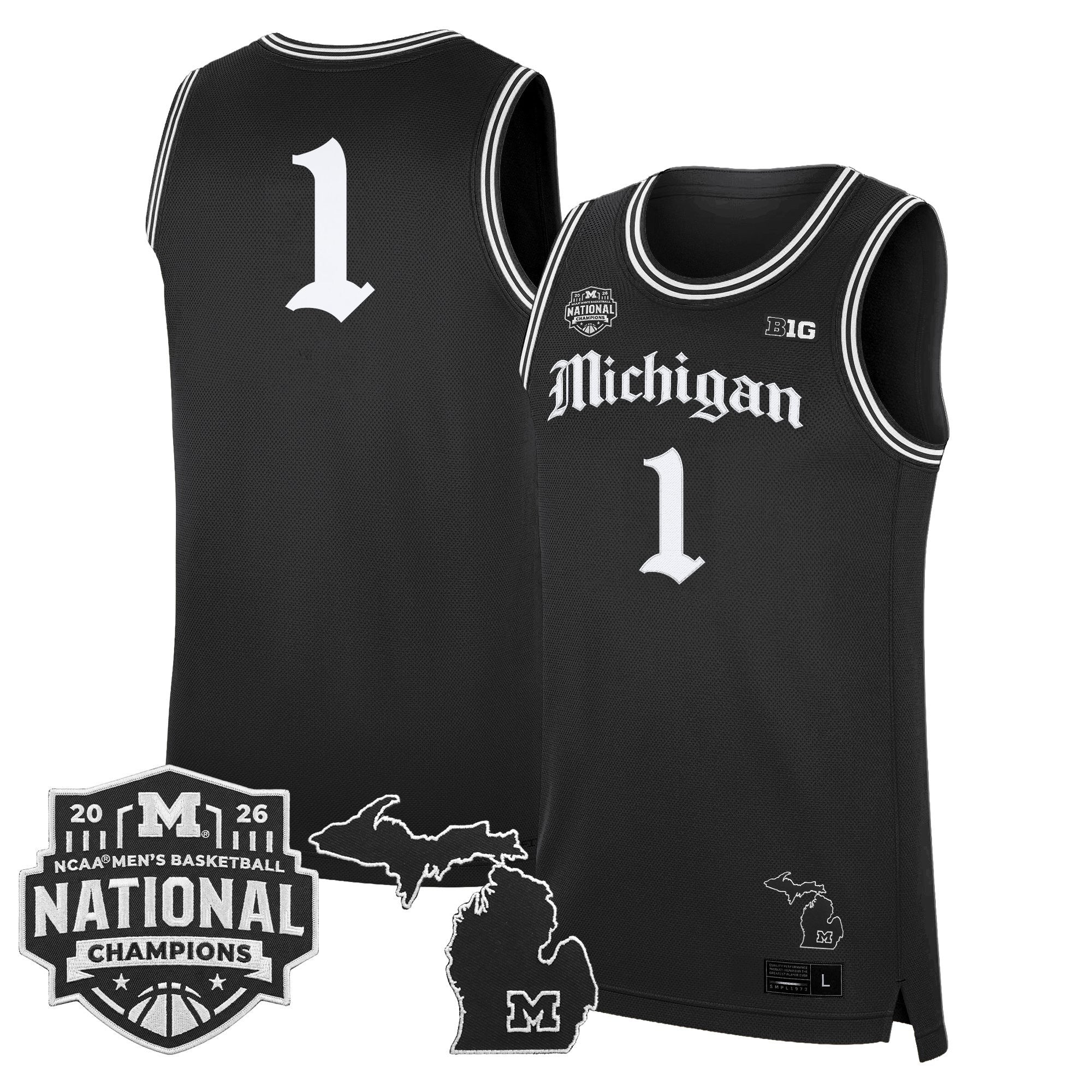 Men's Michigan Wolverines 2026 National Champions Patch Basketball Jersey - Gothic Edition - All Stitched