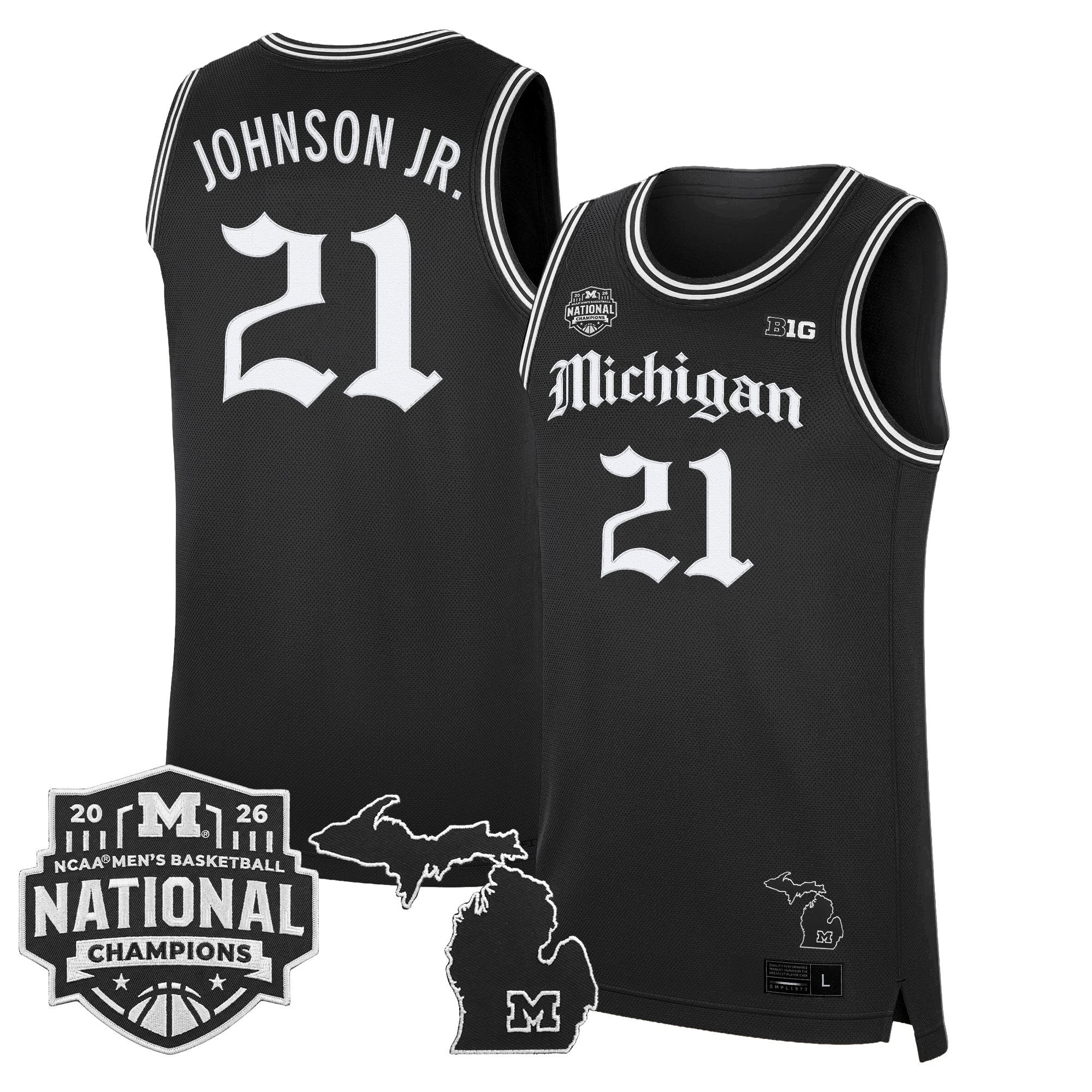 Men's Michigan Wolverines 2026 National Champions Patch Basketball Jersey - Gothic Edition - All Stitched