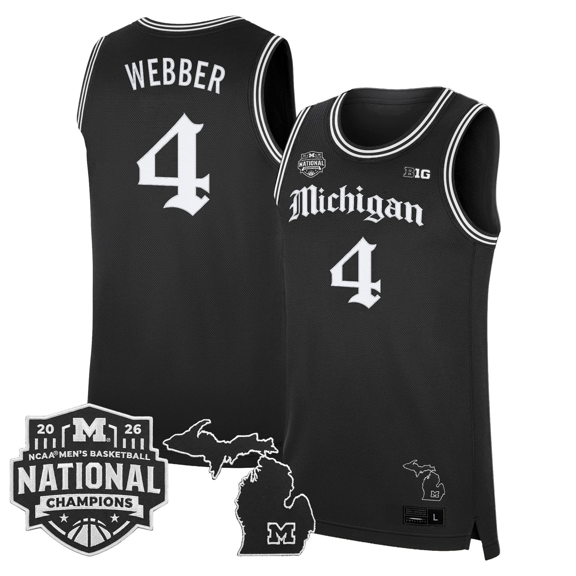 Men's Michigan Wolverines 2026 National Champions Patch Basketball Jersey - Gothic Edition - All Stitched