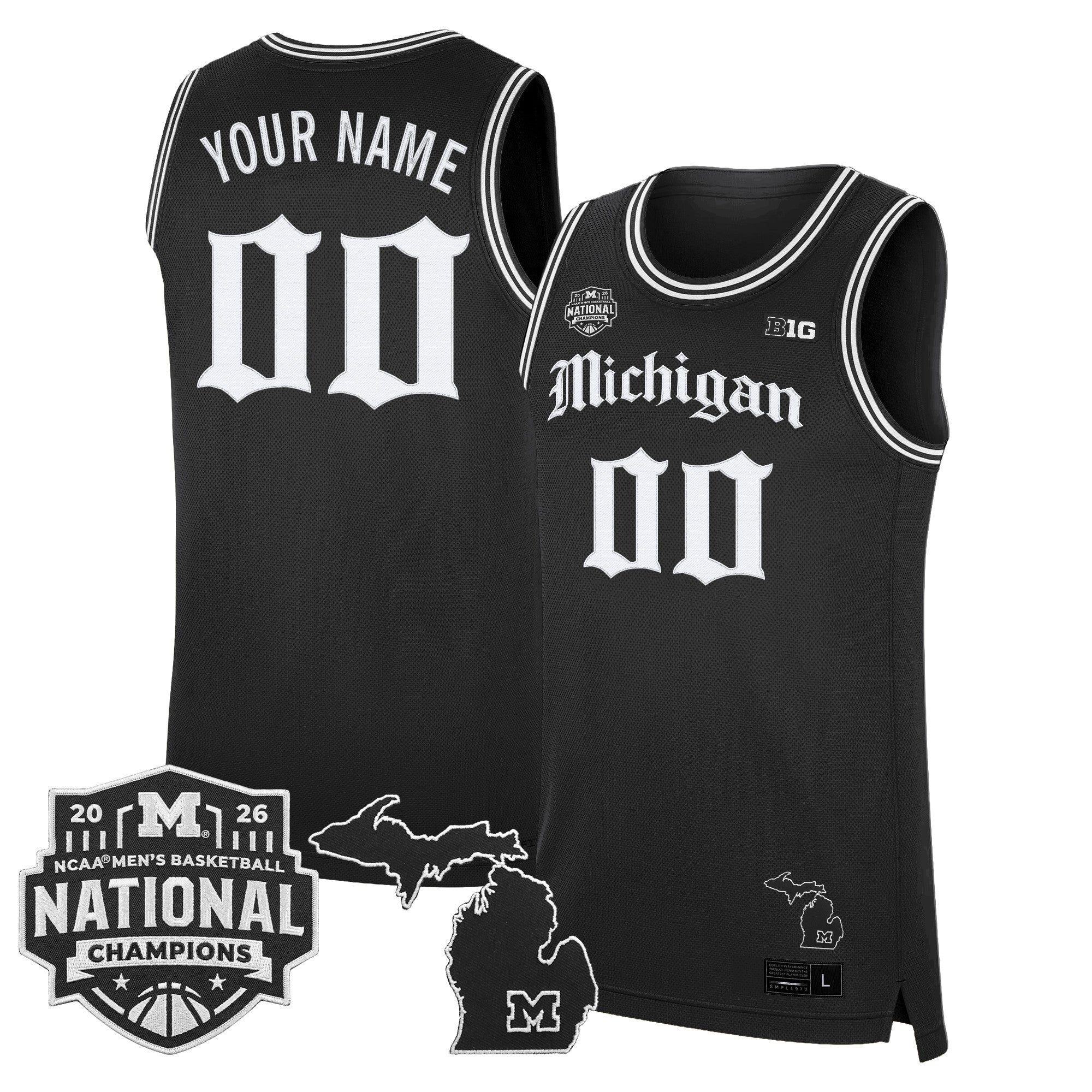 Michigan Wolverines 2026 National Champions Patch Custom Basketball Jersey - Gothic Edition - All Stitched