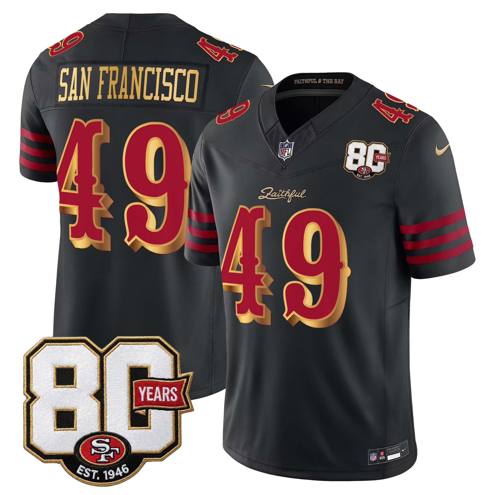 Men's San Francisco 49ers 80th Anniversary Patch Vapor Limited Jersey - Rivalries Edition - All Stitched