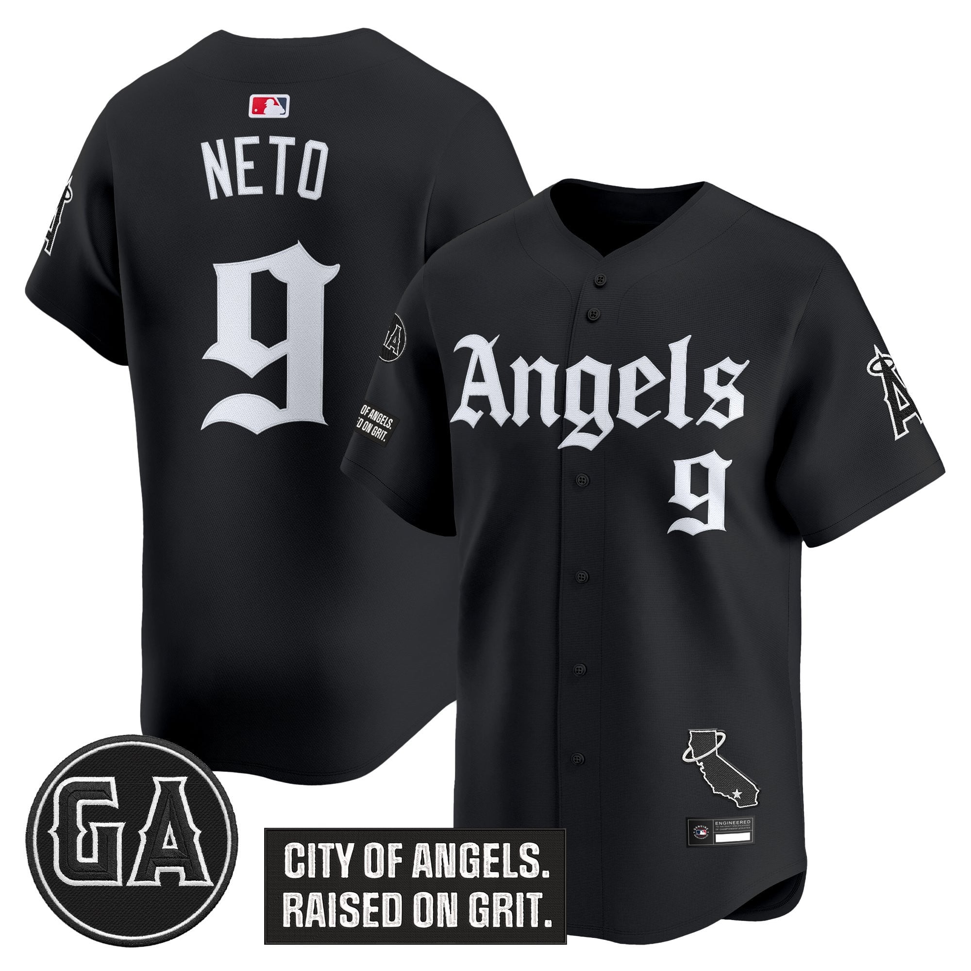 Men's Los Angeles Angels 'Garret Anderson Tribute Patch' Vapor Premier Limited Jersey - Gothic Edition - All Stitched