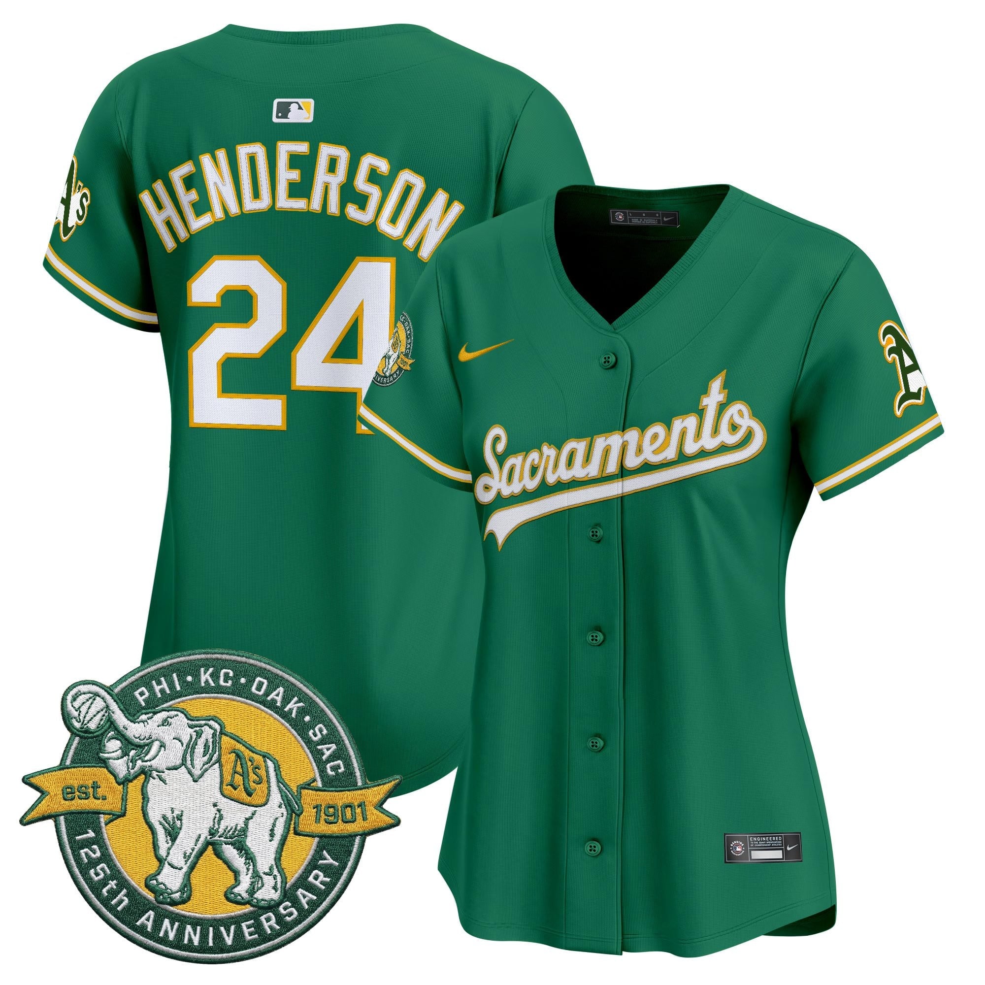 Women's Athletics 'Sacramento Edition' Vapor Premier Limited Jersey - 125th Anniversary Patch - All Stitched