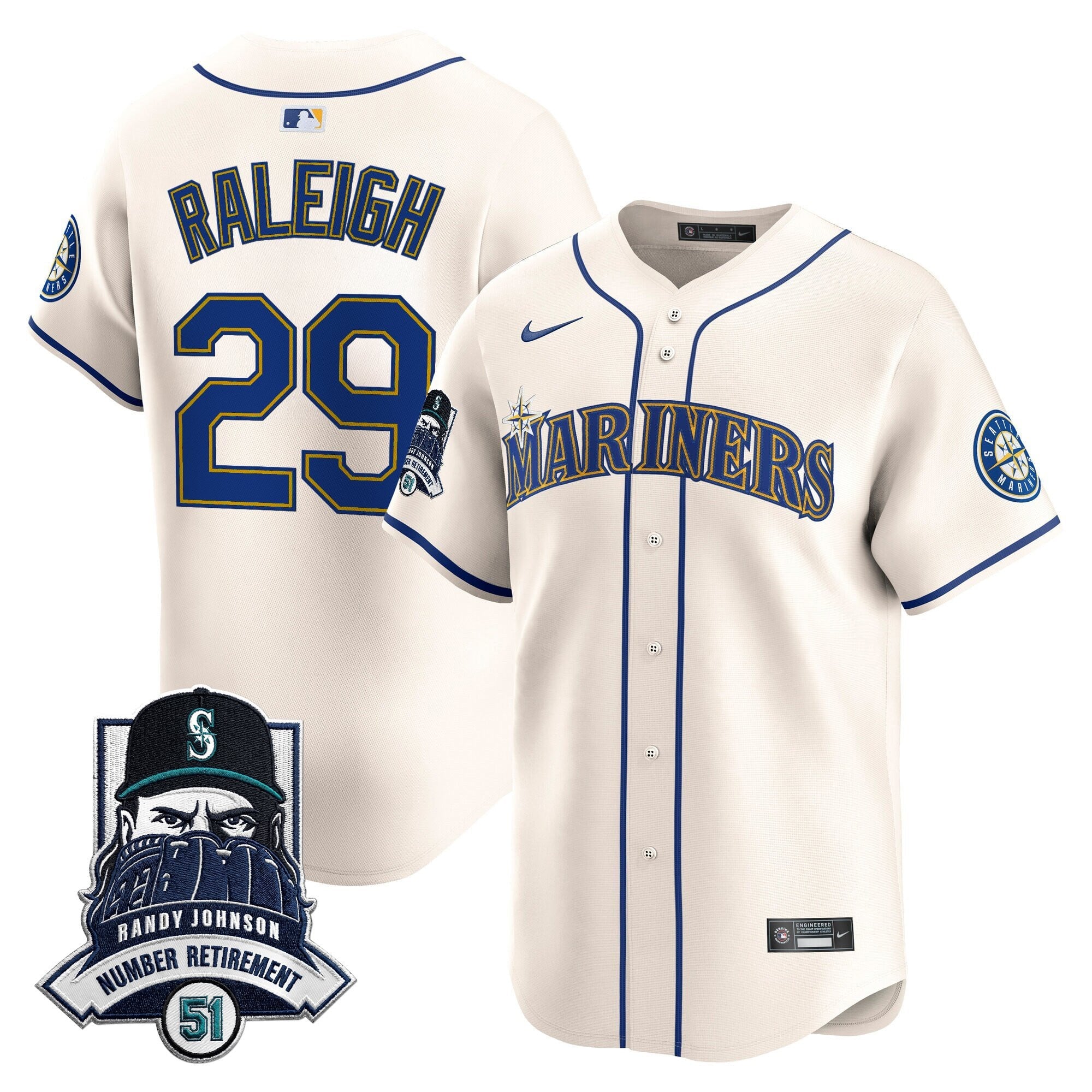 Men's Seattle Mariners Hall-of-Famer Randy Johnson Patch Vapor Premier Limited Jersey - All Stitched