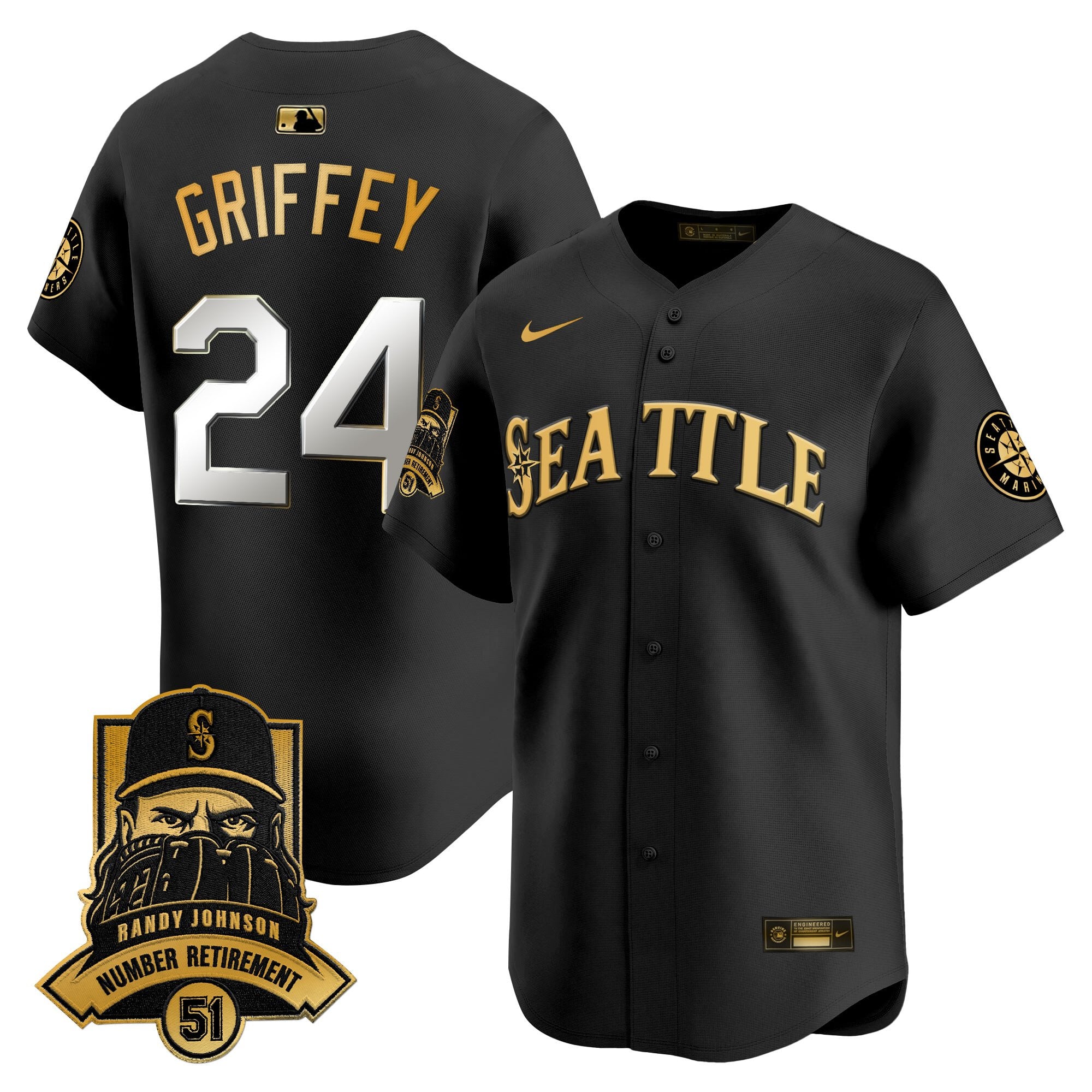 Men's Seattle Mariners Hall-of-Famer Randy Johnson Patch Vapor Premier Limited Jersey - All Stitched