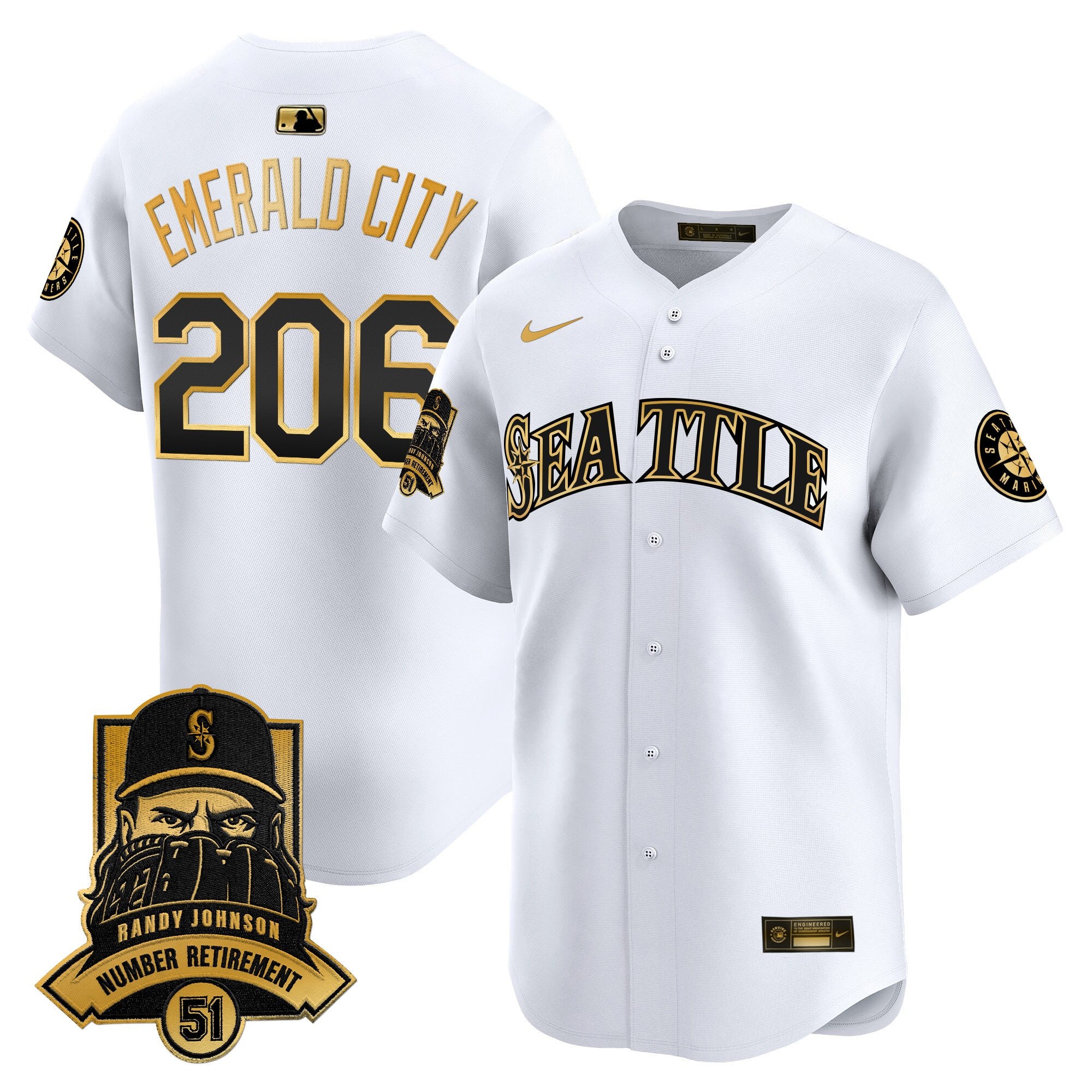 Men's Seattle Mariners Hall-of-Famer Randy Johnson Patch Vapor Premier Limited Jersey - All Stitched