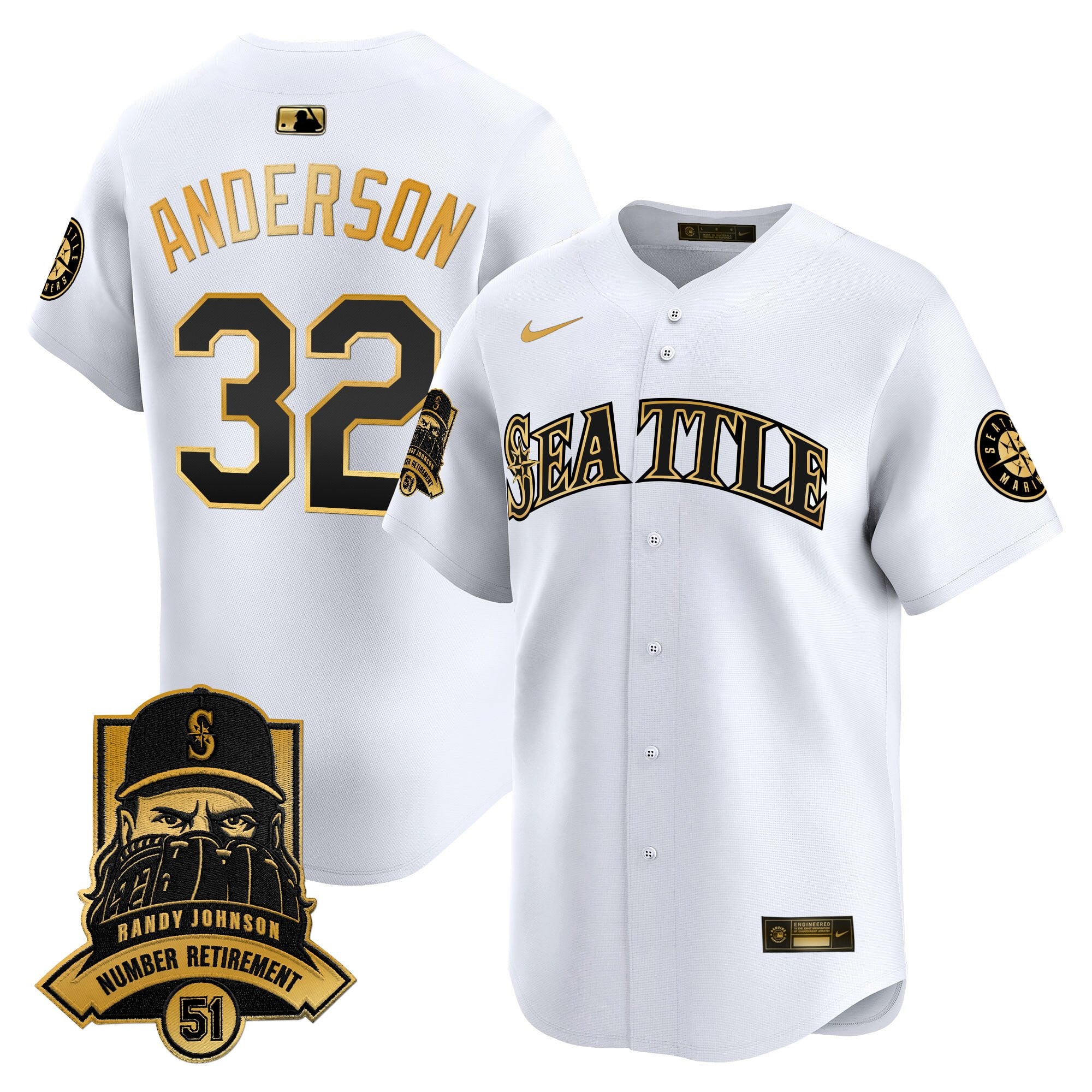 Men's Seattle Mariners Hall-of-Famer Randy Johnson Patch Vapor Premier Limited Jersey - All Stitched