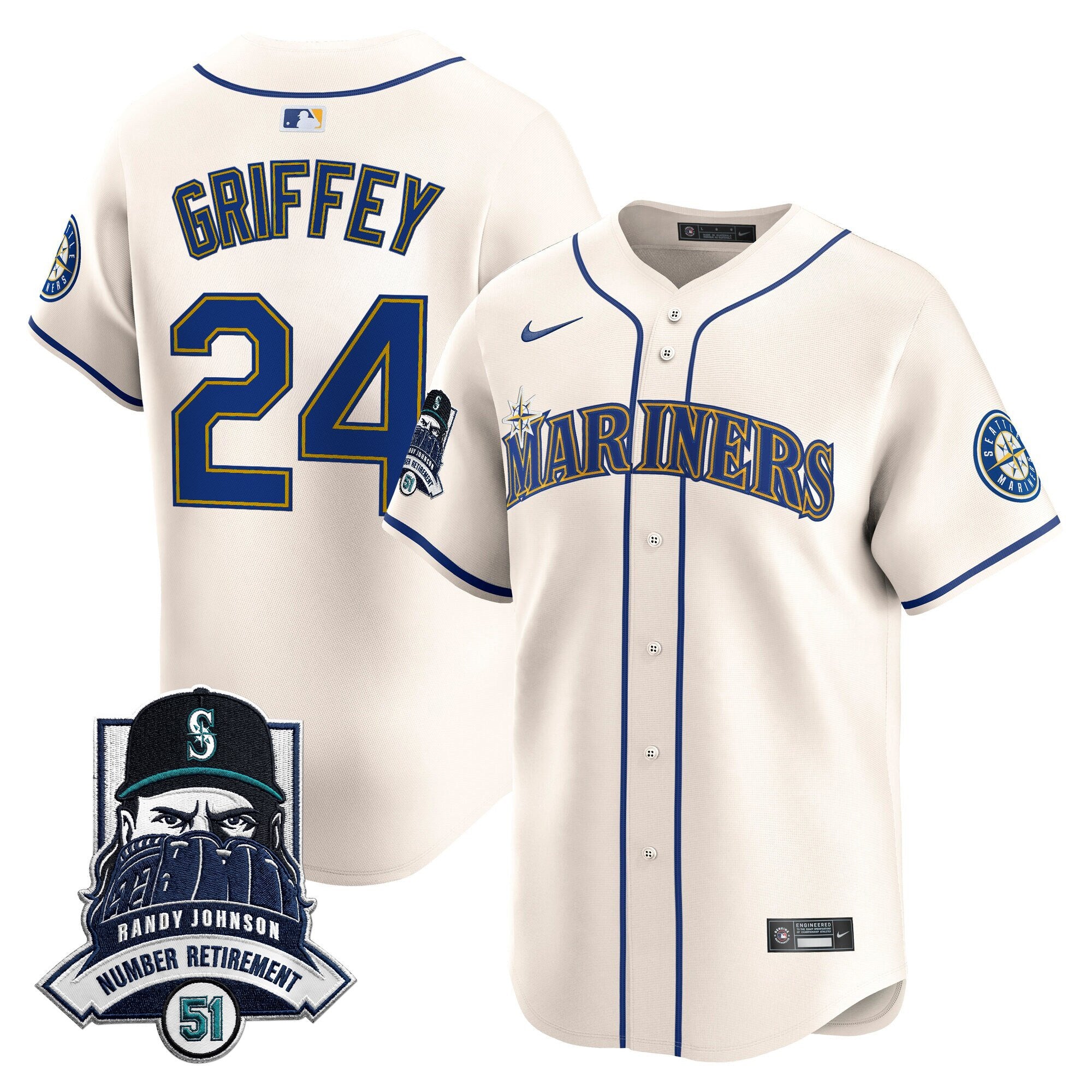 Men's Seattle Mariners Hall-of-Famer Randy Johnson Patch Vapor Premier Limited Jersey - All Stitched