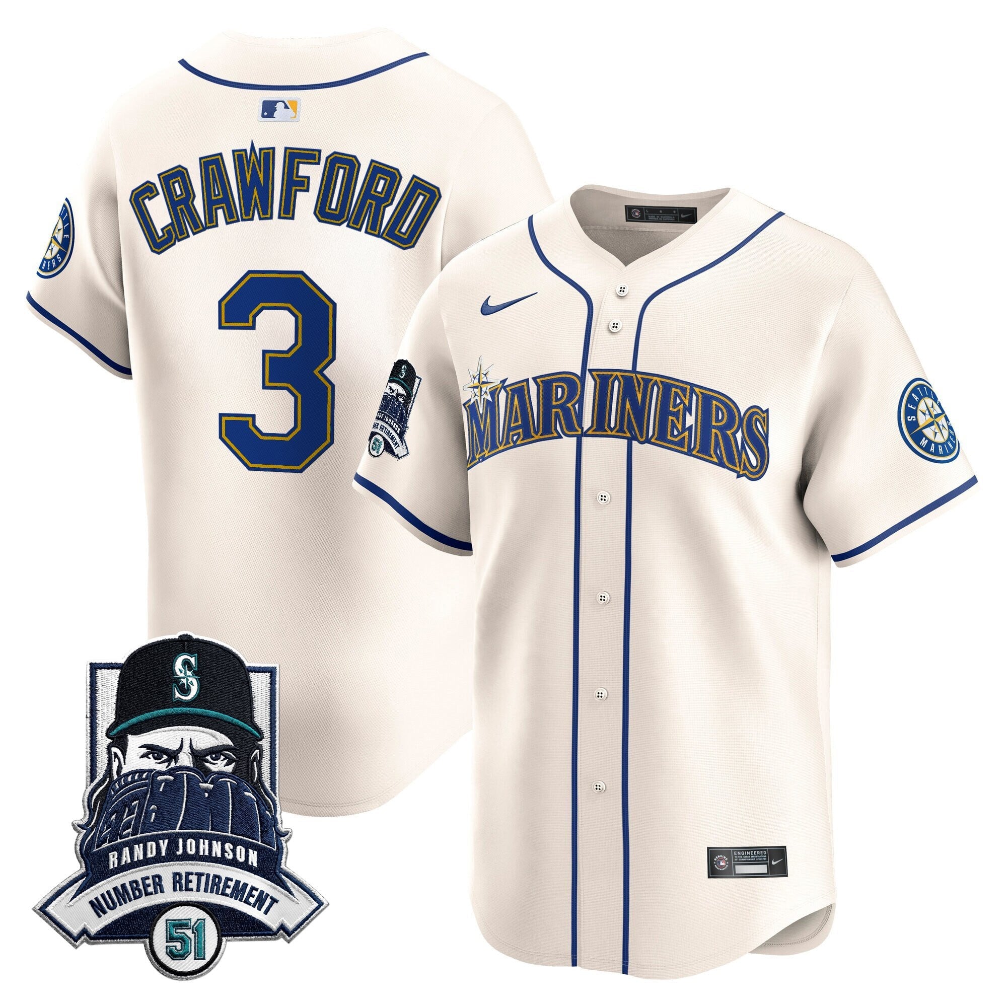 Men's Seattle Mariners Hall-of-Famer Randy Johnson Patch Vapor Premier Limited Jersey - All Stitched