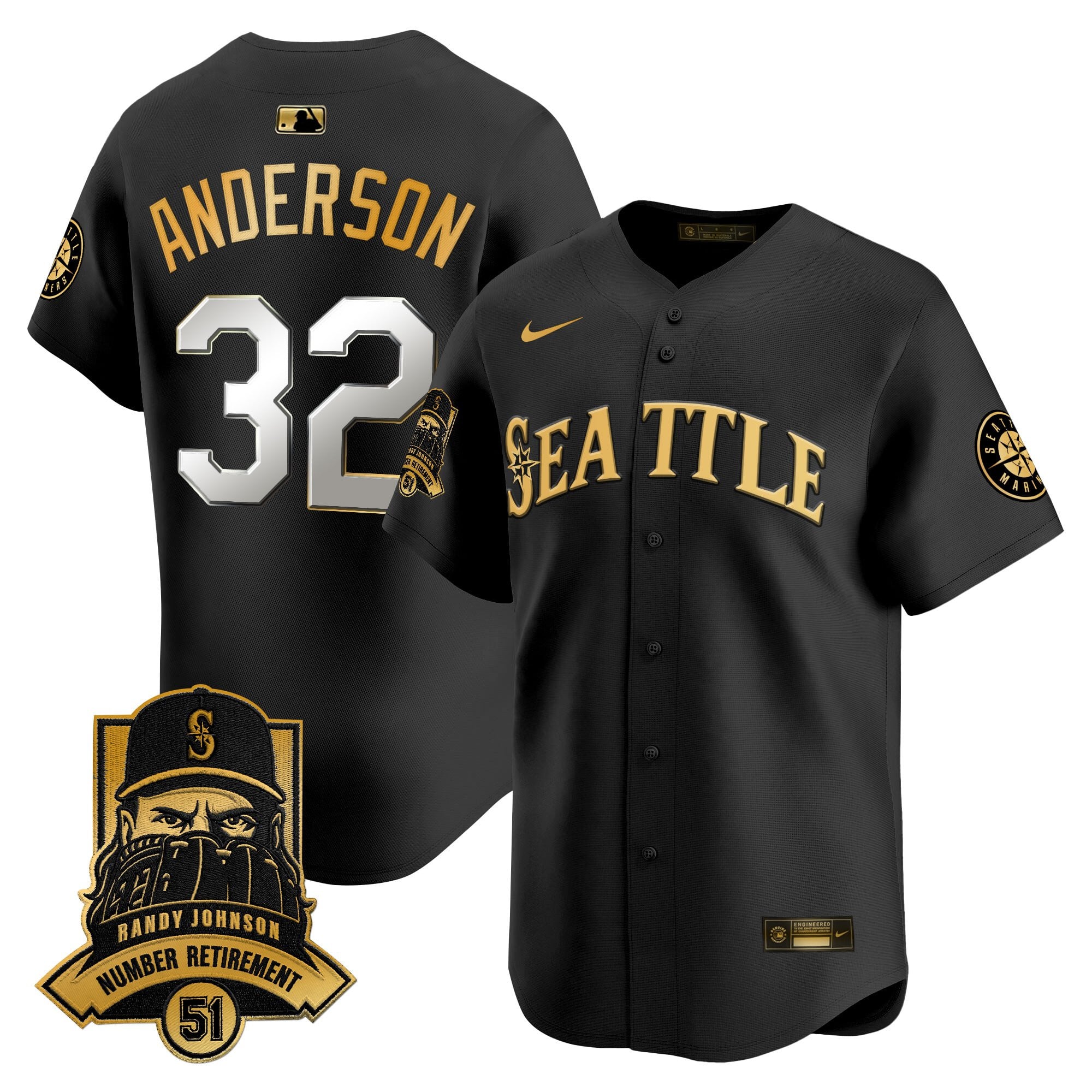 Men's Seattle Mariners Hall-of-Famer Randy Johnson Patch Vapor Premier Limited Jersey - All Stitched
