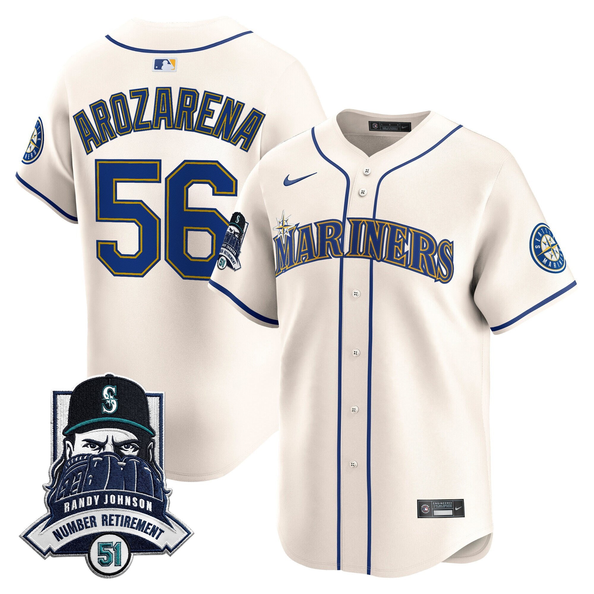 Men's Seattle Mariners Hall-of-Famer Randy Johnson Patch Vapor Premier Limited Jersey - All Stitched