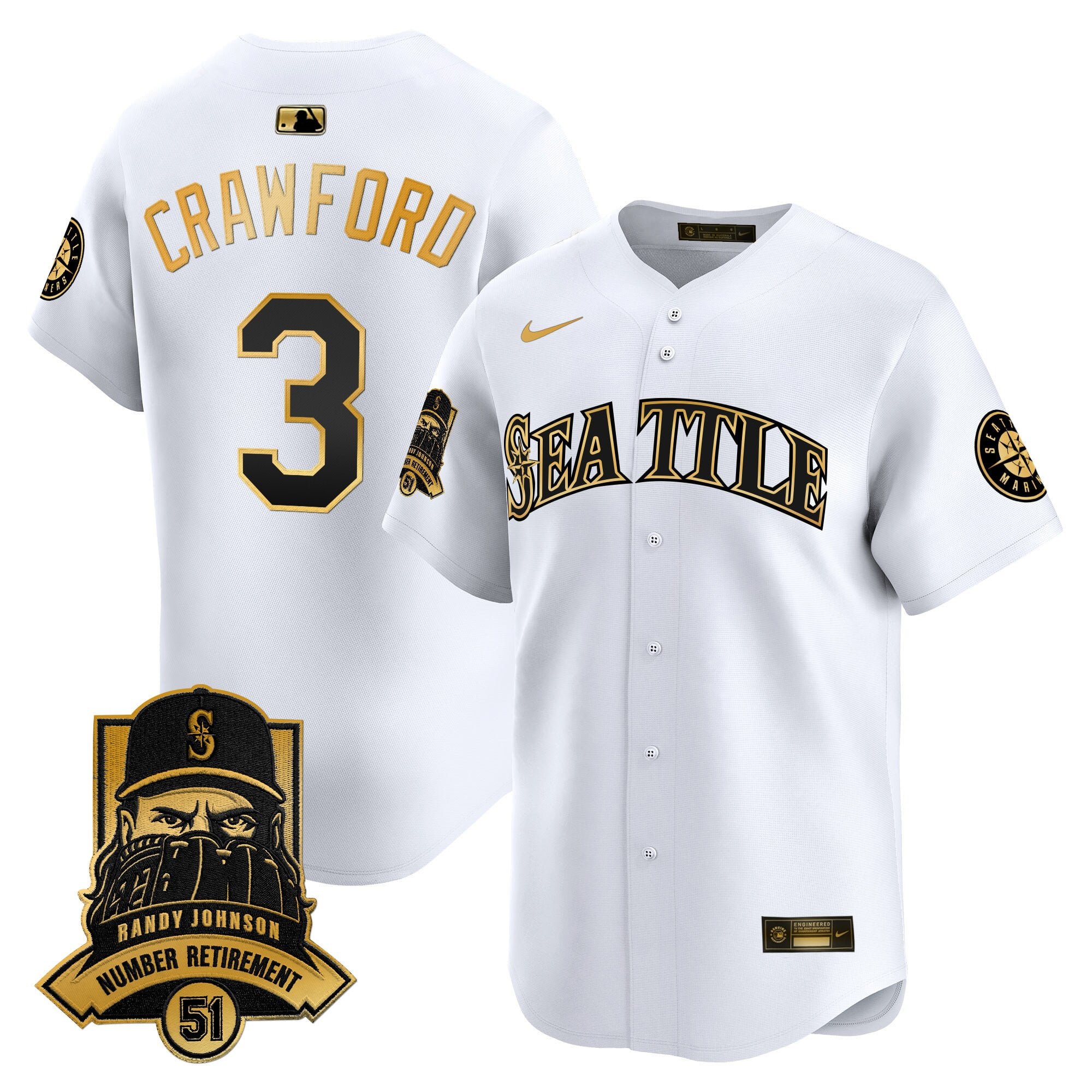 Men's Seattle Mariners Hall-of-Famer Randy Johnson Patch Vapor Premier Limited Jersey - All Stitched