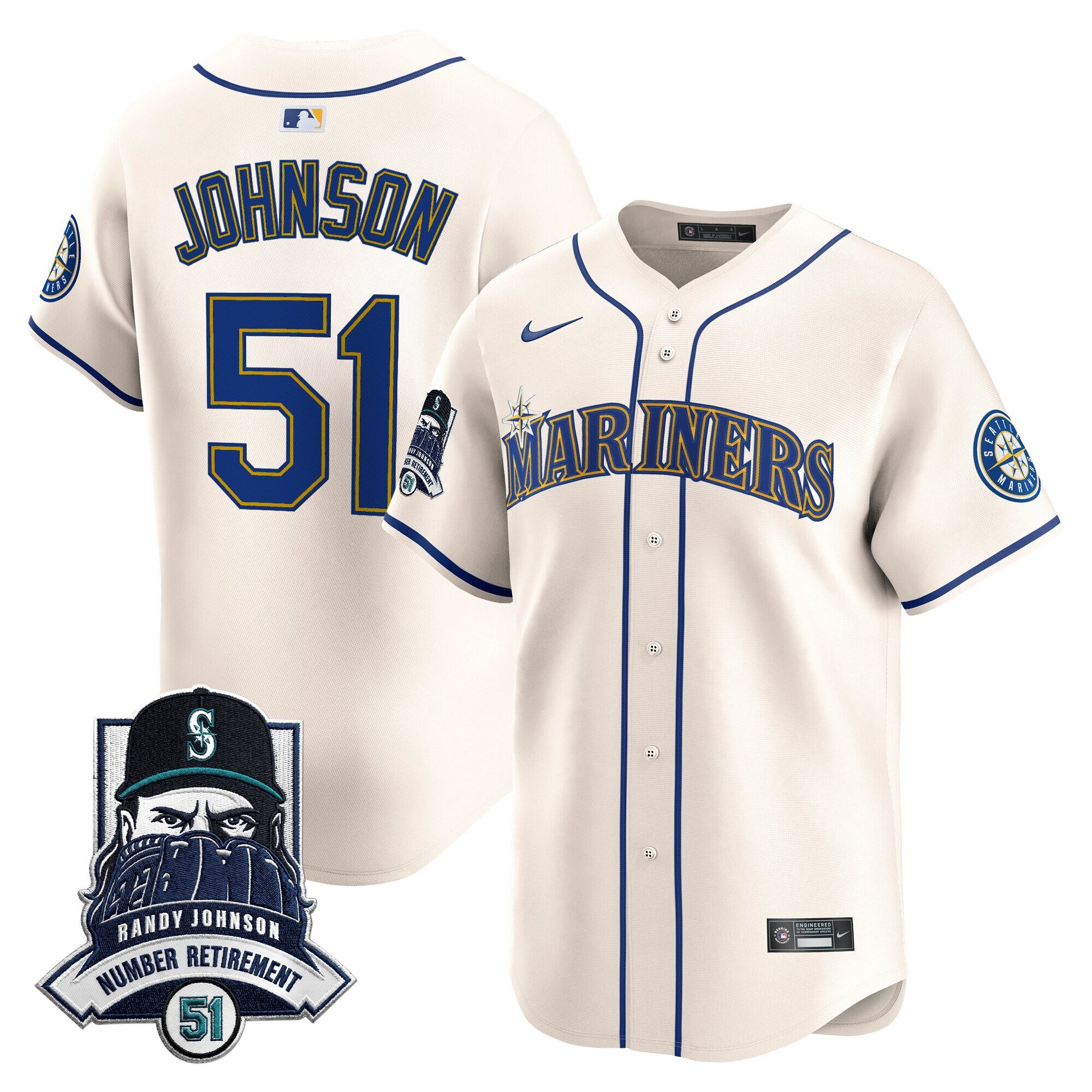 Men's Seattle Mariners Hall-of-Famer Randy Johnson Patch Vapor Premier Limited Jersey - All Stitched