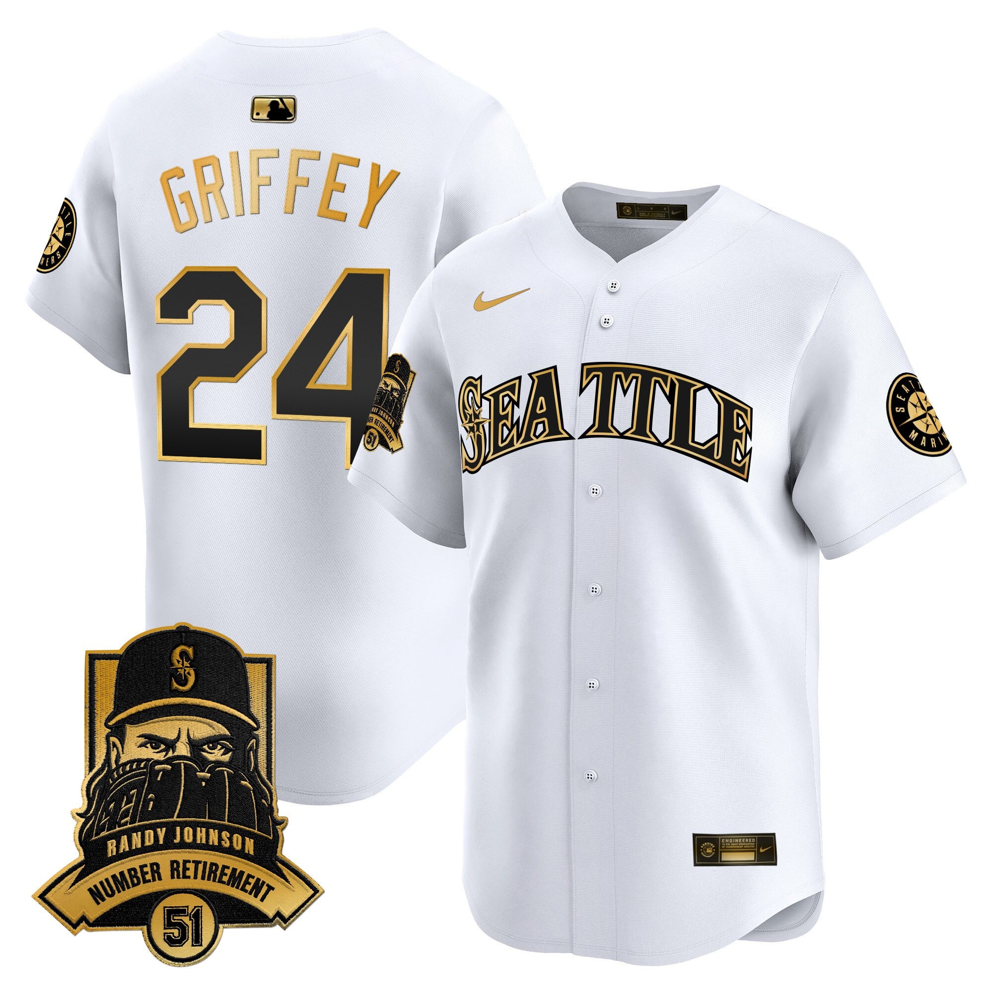 Men's Seattle Mariners Hall-of-Famer Randy Johnson Patch Vapor Premier Limited Jersey - All Stitched