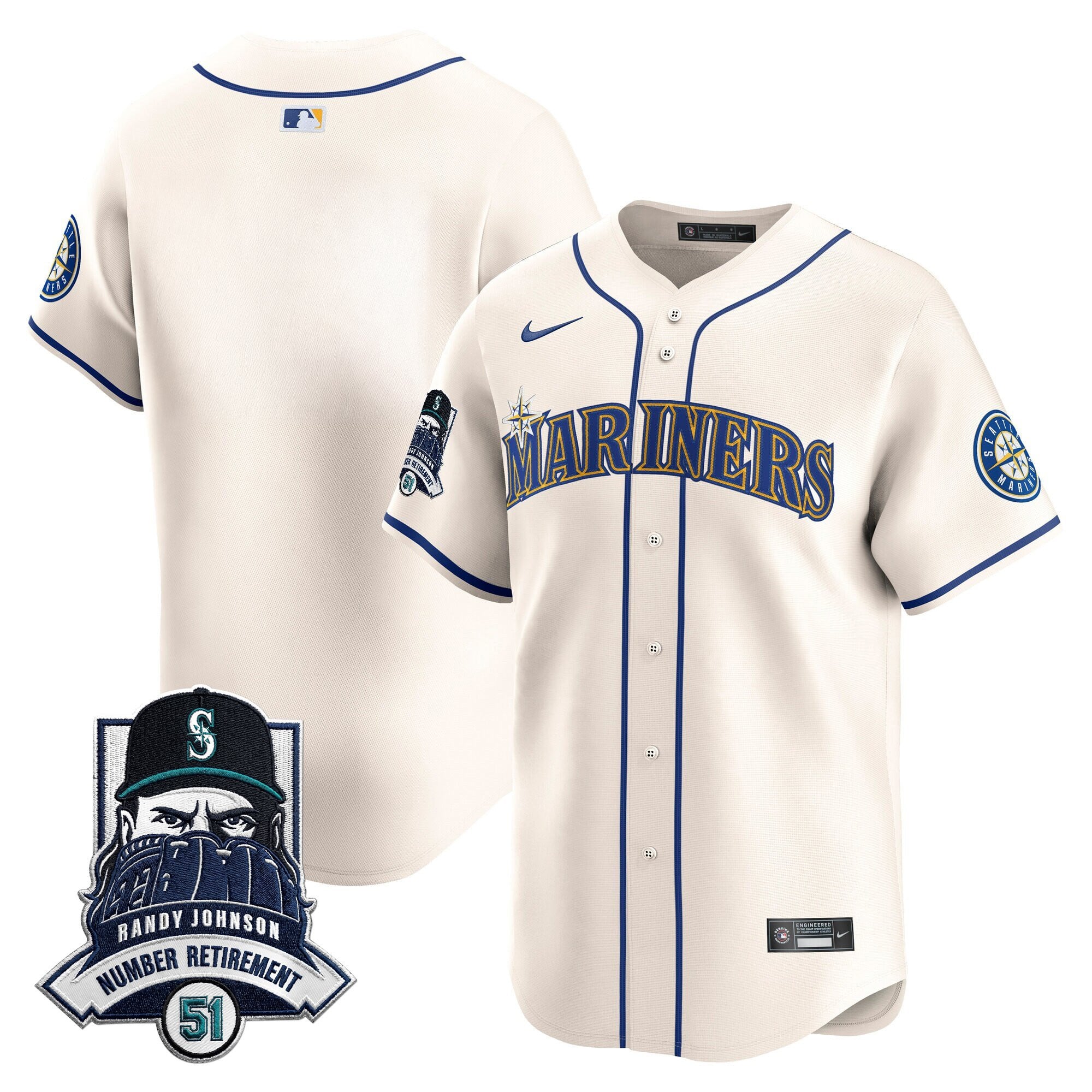 Men's Seattle Mariners Hall-of-Famer Randy Johnson Patch Vapor Premier Limited Jersey - All Stitched