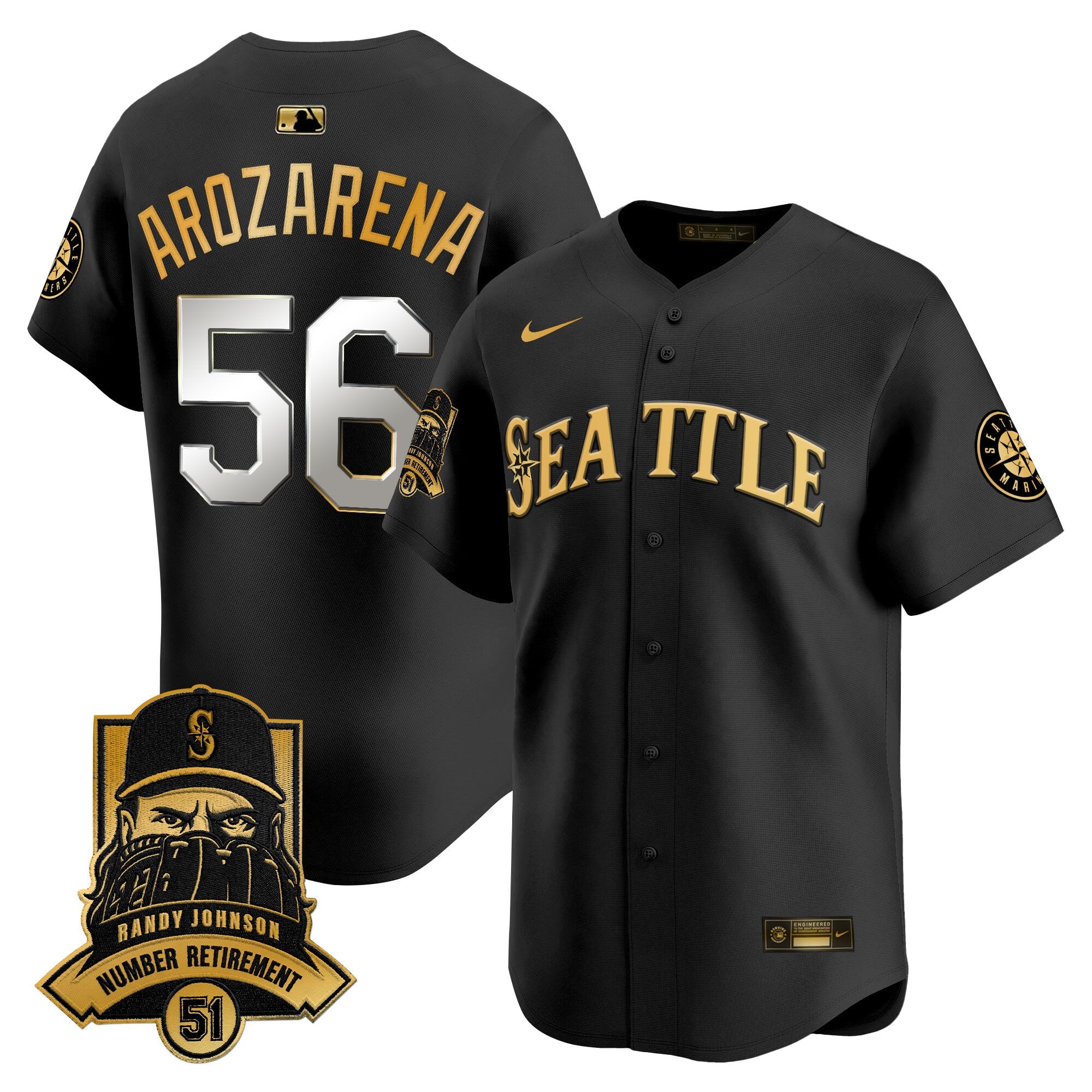 Men's Seattle Mariners Hall-of-Famer Randy Johnson Patch Vapor Premier Limited Jersey - All Stitched