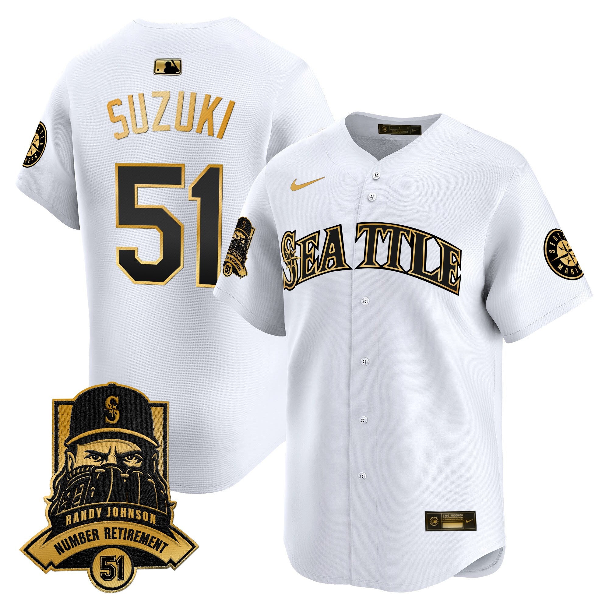 Men's Seattle Mariners Hall-of-Famer Randy Johnson Patch Vapor Premier Limited Jersey - All Stitched