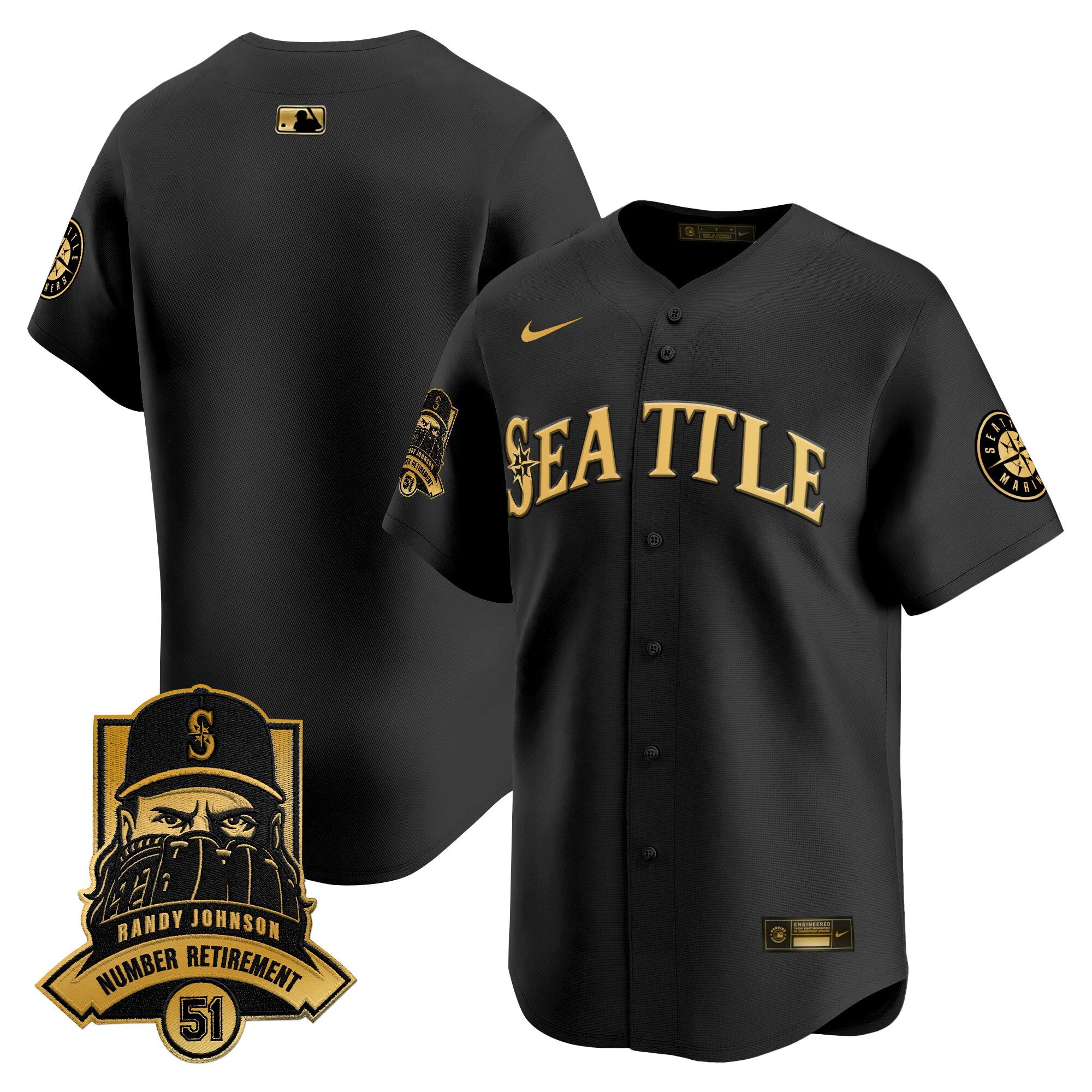 Men's Seattle Mariners Hall-of-Famer Randy Johnson Patch Vapor Premier Limited Jersey - All Stitched