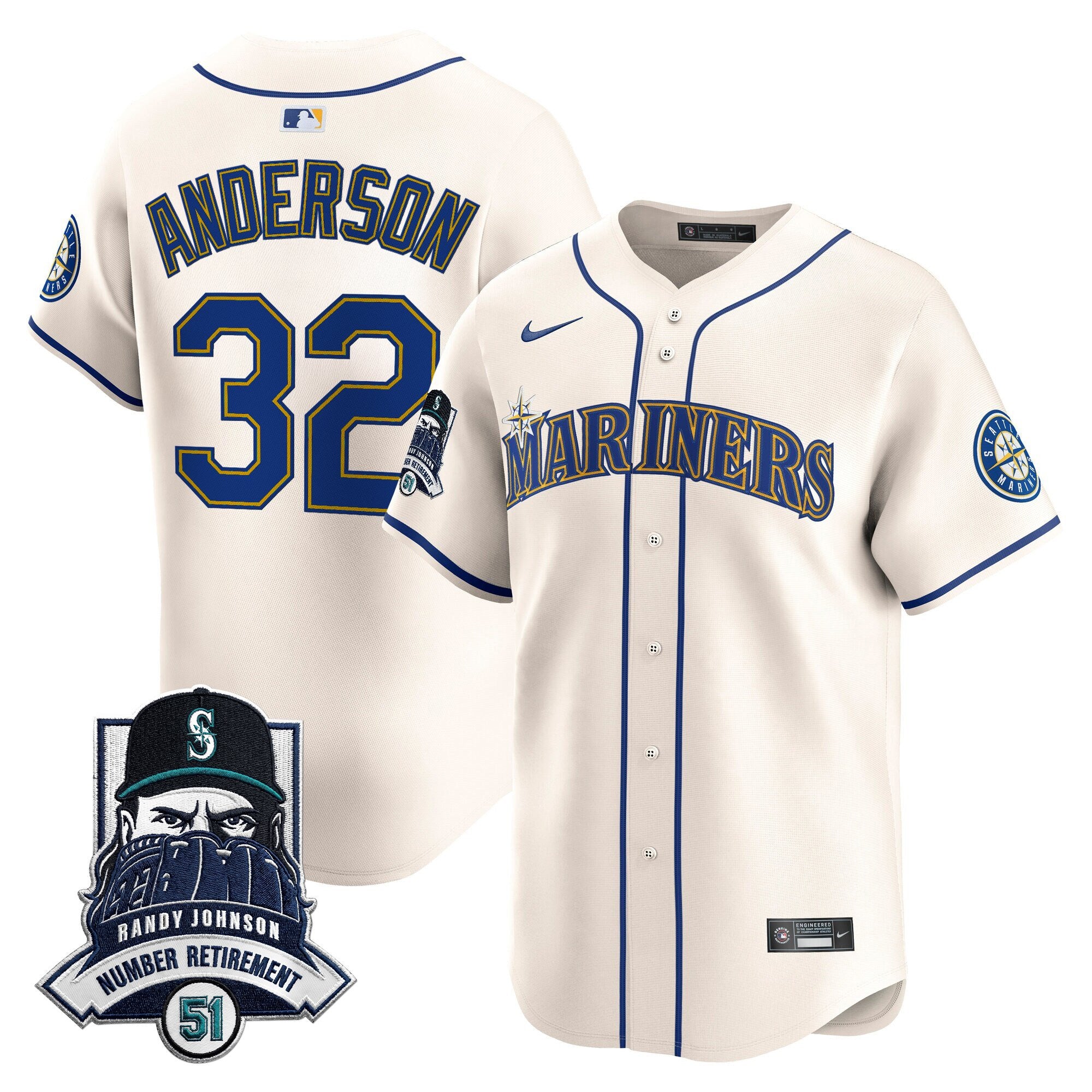 Men's Seattle Mariners Hall-of-Famer Randy Johnson Patch Vapor Premier Limited Jersey - All Stitched
