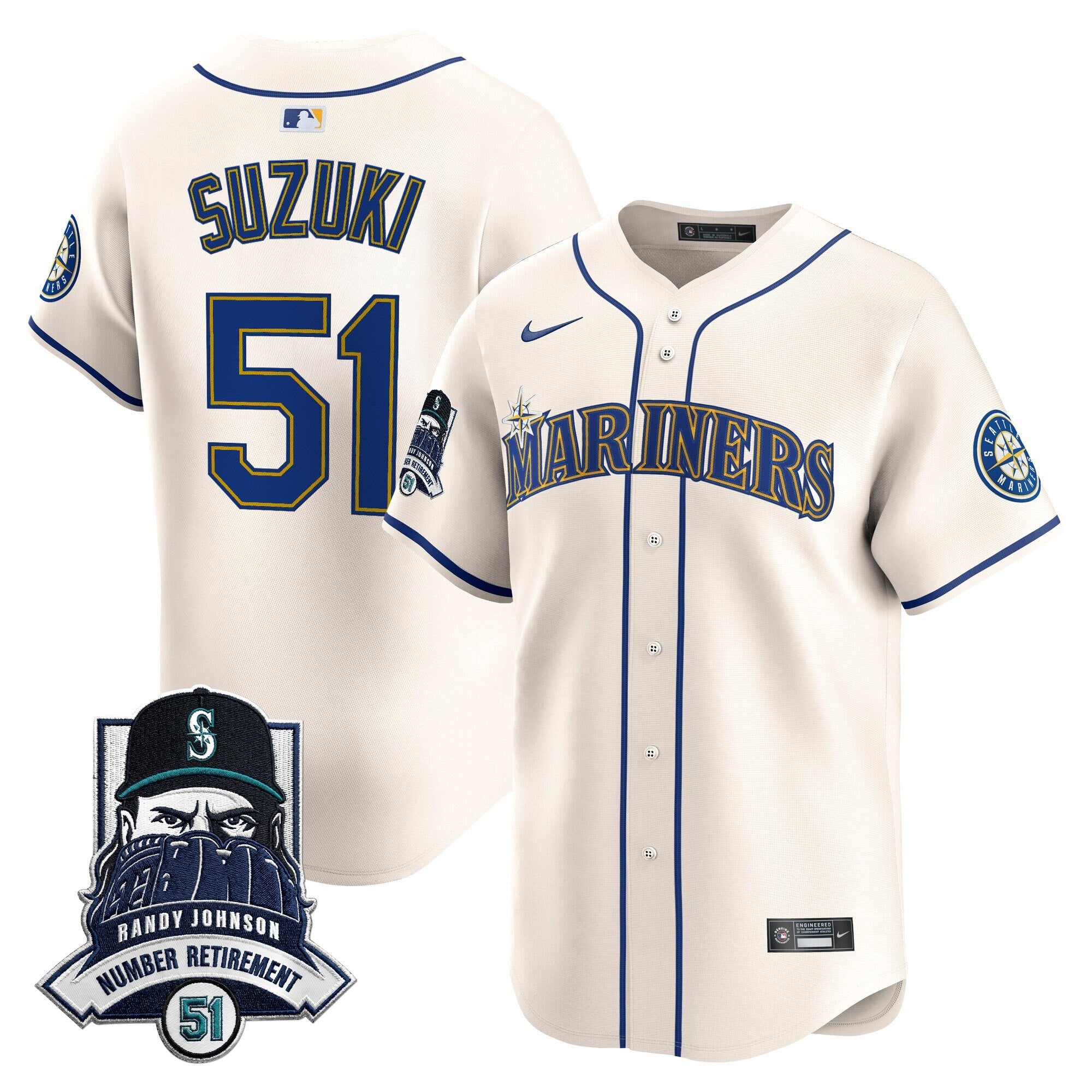 Men's Seattle Mariners Hall-of-Famer Randy Johnson Patch Vapor Premier Limited Jersey - All Stitched