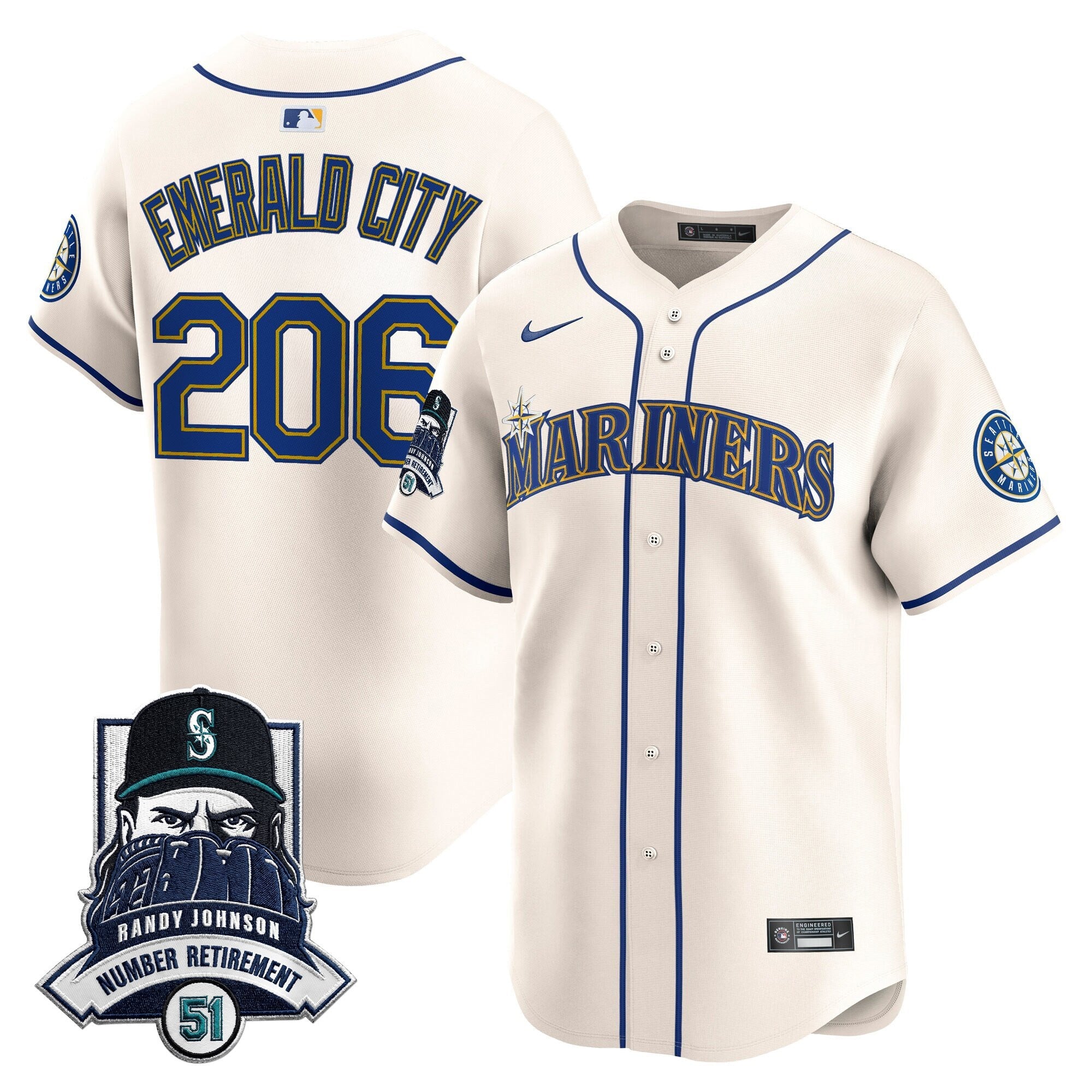 Men's Seattle Mariners Hall-of-Famer Randy Johnson Patch Vapor Premier Limited Jersey - All Stitched