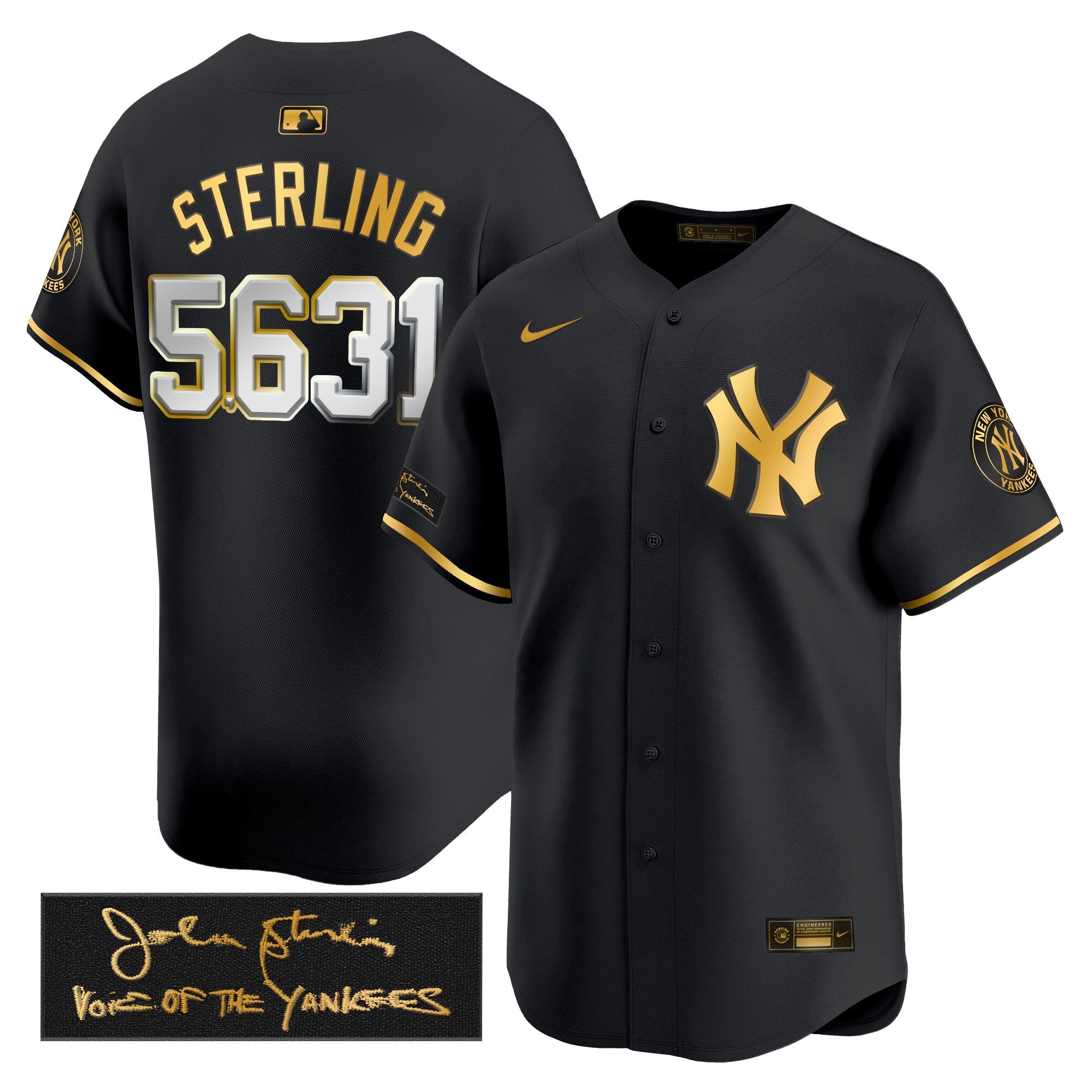 Men's Yankees John Sterling "The Voice of the Yankees" Tribute Patch Vapor Premier Limited Jersey - All Stitched