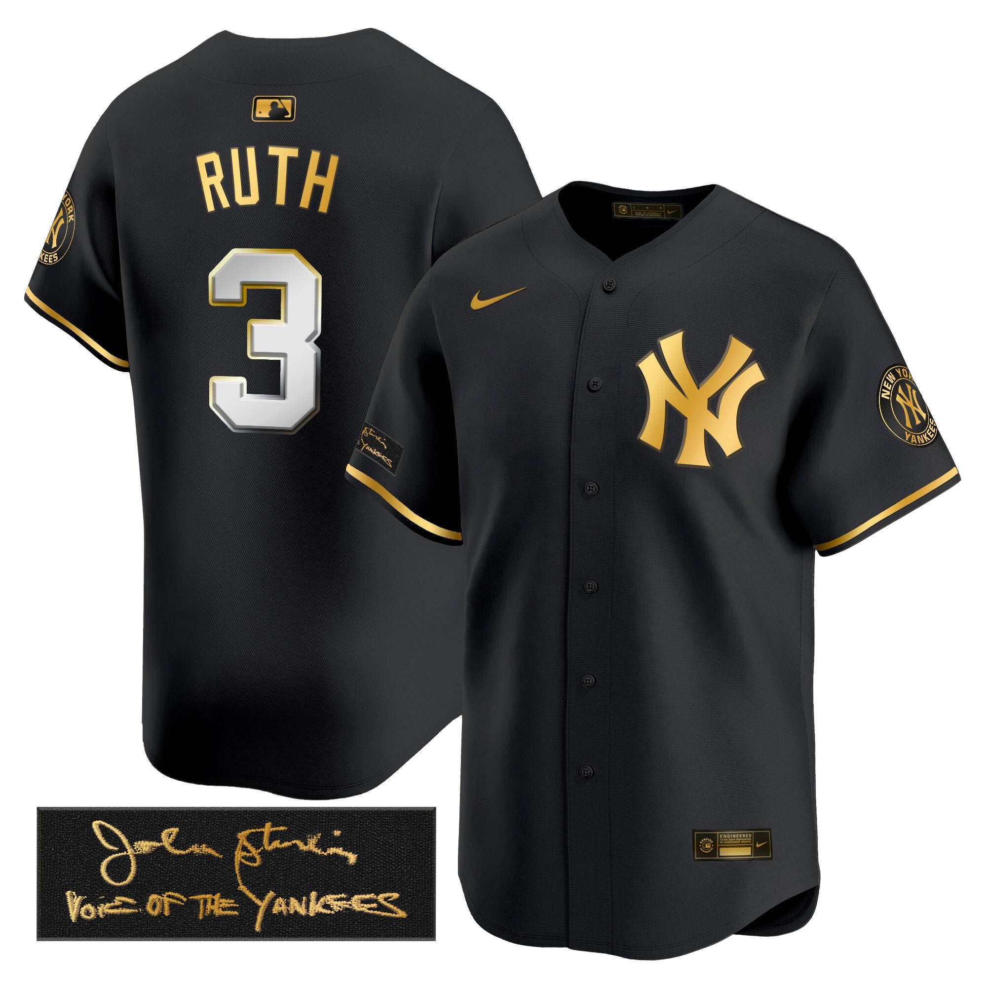 Men's Yankees John Sterling "The Voice of the Yankees" Tribute Patch Vapor Premier Limited Jersey - All Stitched