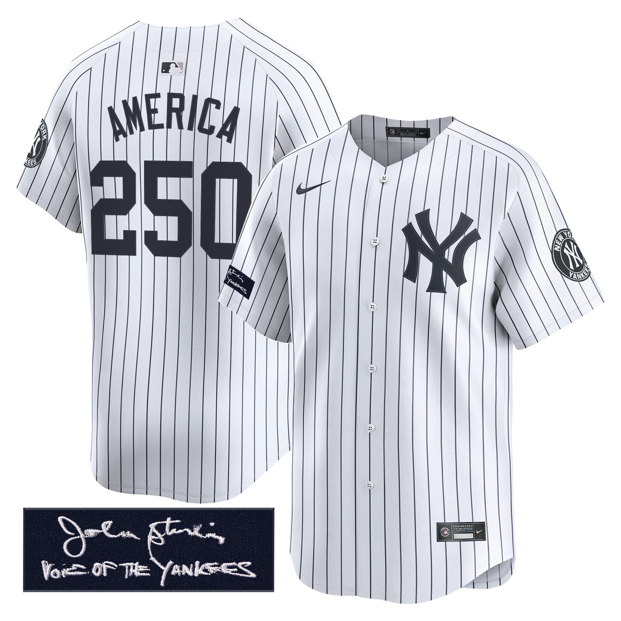 Men's Yankees John Sterling "The Voice of the Yankees" Tribute Patch Vapor Premier Limited Jersey - All Stitched