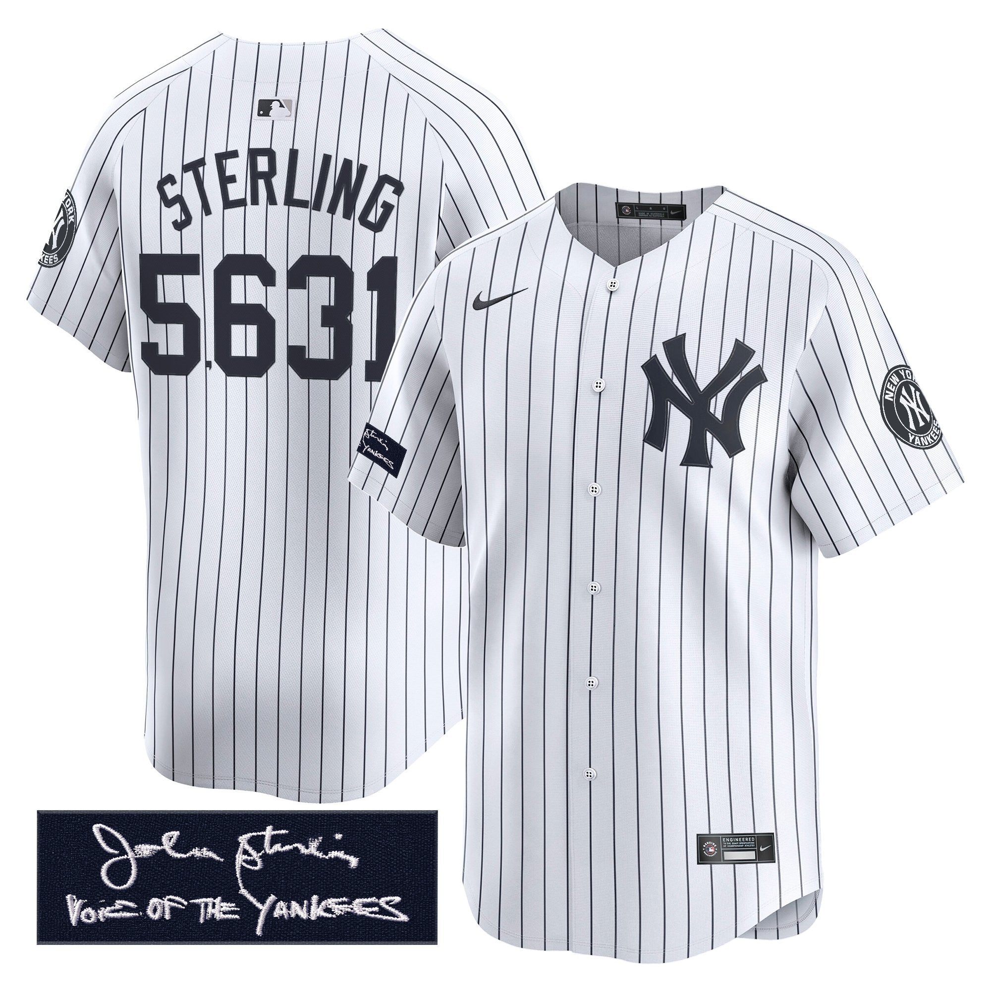 Men's Yankees John Sterling "The Voice of the Yankees" Tribute Patch Vapor Premier Limited Jersey - All Stitched