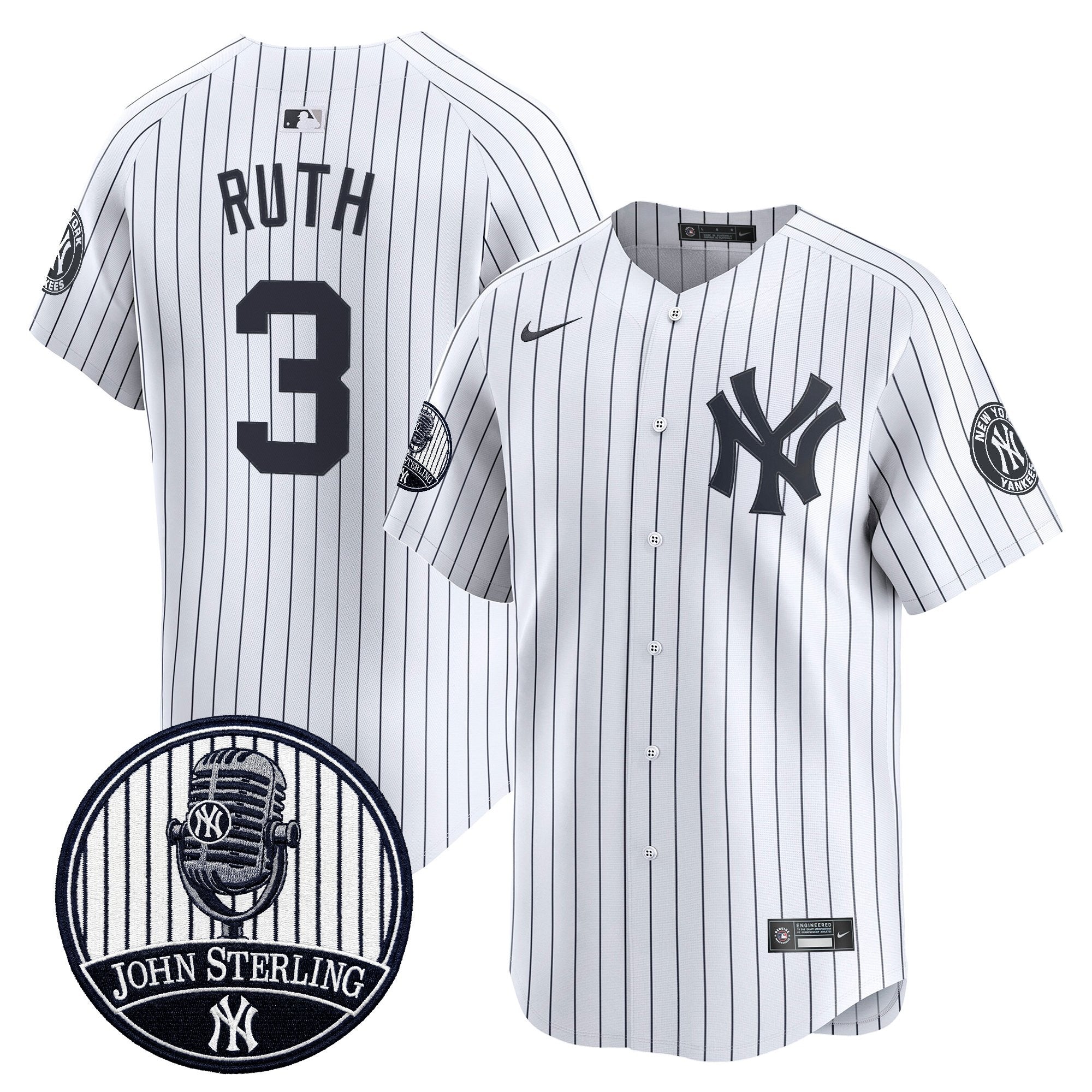 Men's Yankees John Sterling "The Voice of the Yankees" Tribute Patch Vapor Premier Limited Jersey V2 - All Stitched