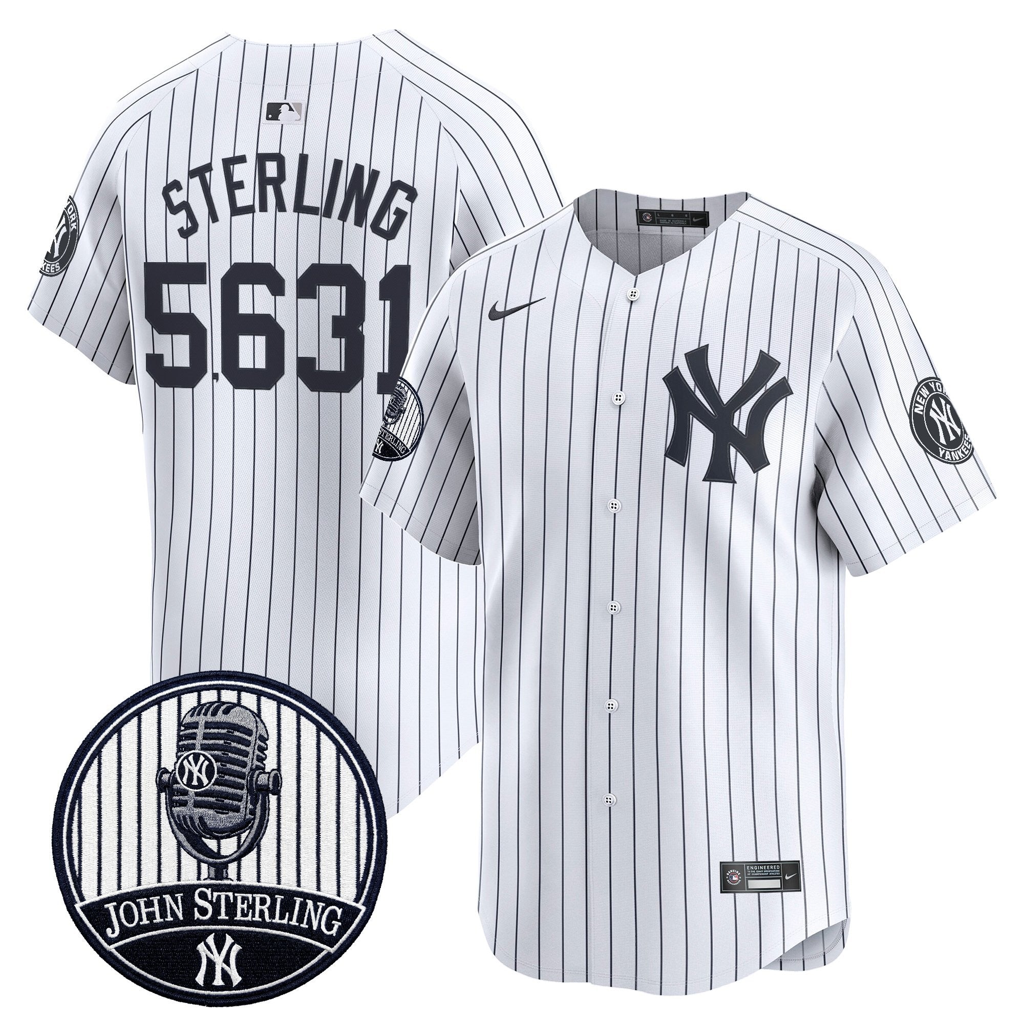 Men's Yankees John Sterling "The Voice of the Yankees" Tribute Patch Vapor Premier Limited Jersey V2 - All Stitched