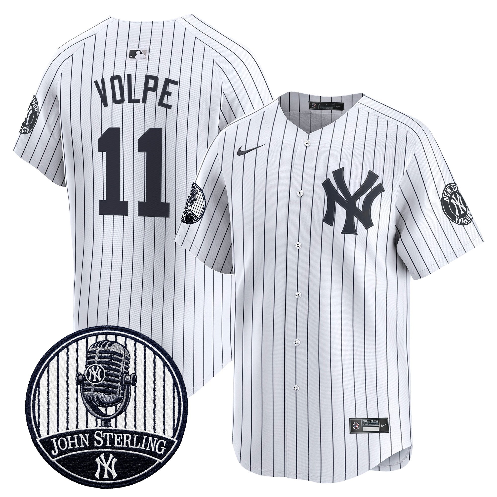 Men's Yankees John Sterling "The Voice of the Yankees" Tribute Patch Vapor Premier Limited Jersey V2 - All Stitched