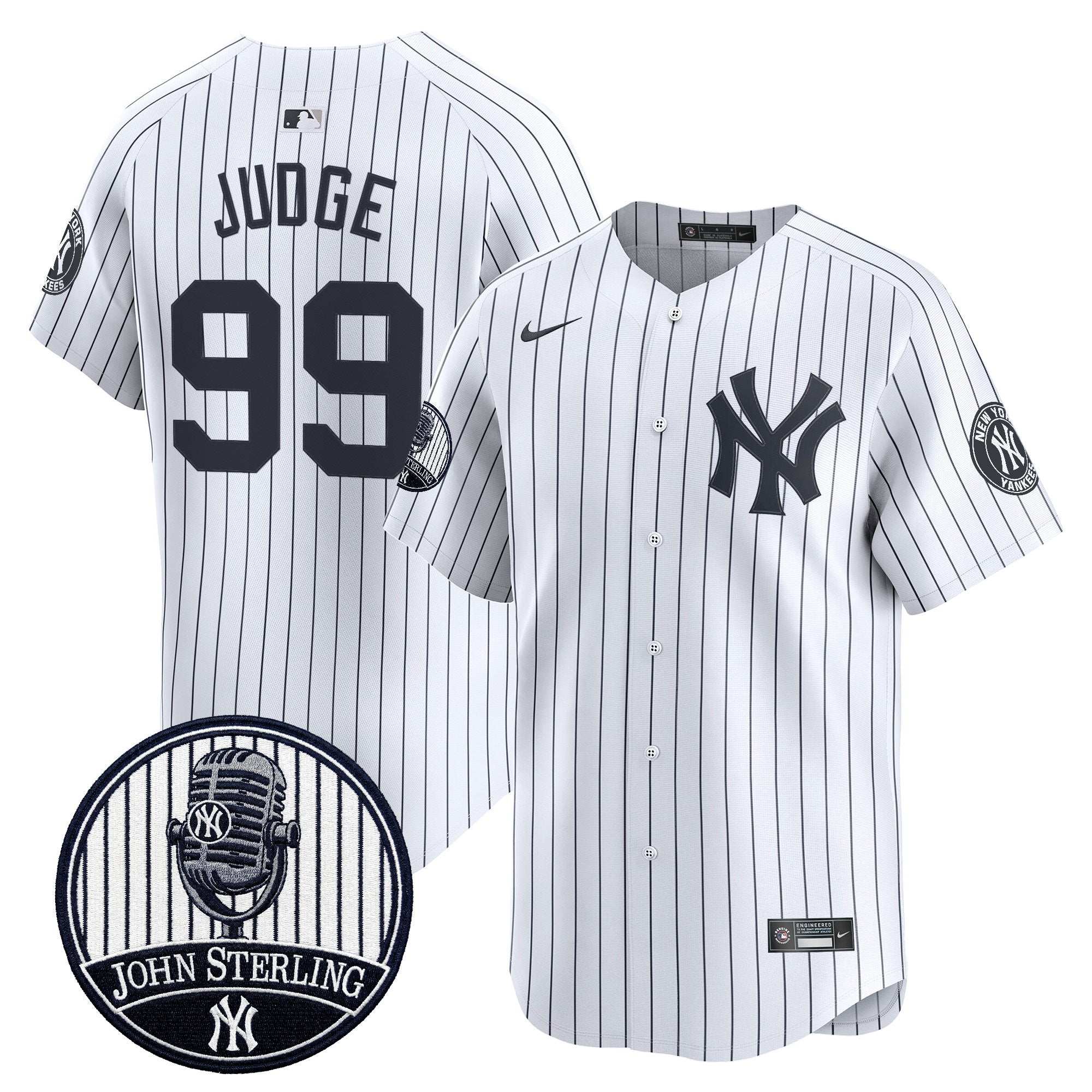 Men's Yankees John Sterling "The Voice of the Yankees" Tribute Patch Vapor Premier Limited Jersey V2 - All Stitched
