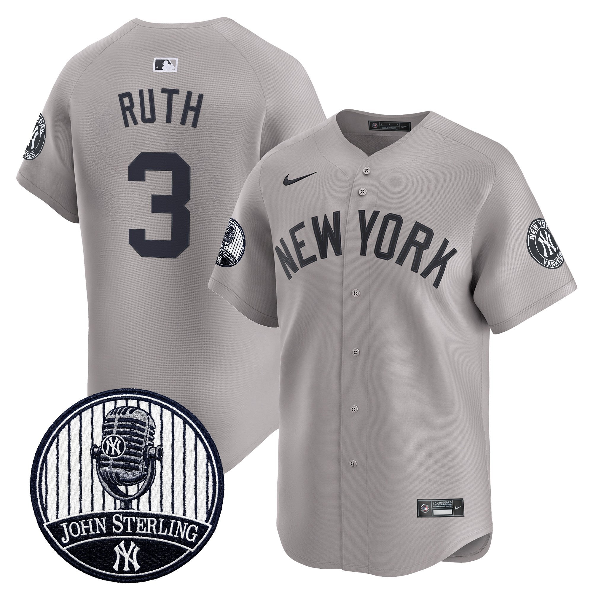 Men's Yankees John Sterling "The Voice of the Yankees" Tribute Patch Vapor Premier Limited Jersey V2 - All Stitched