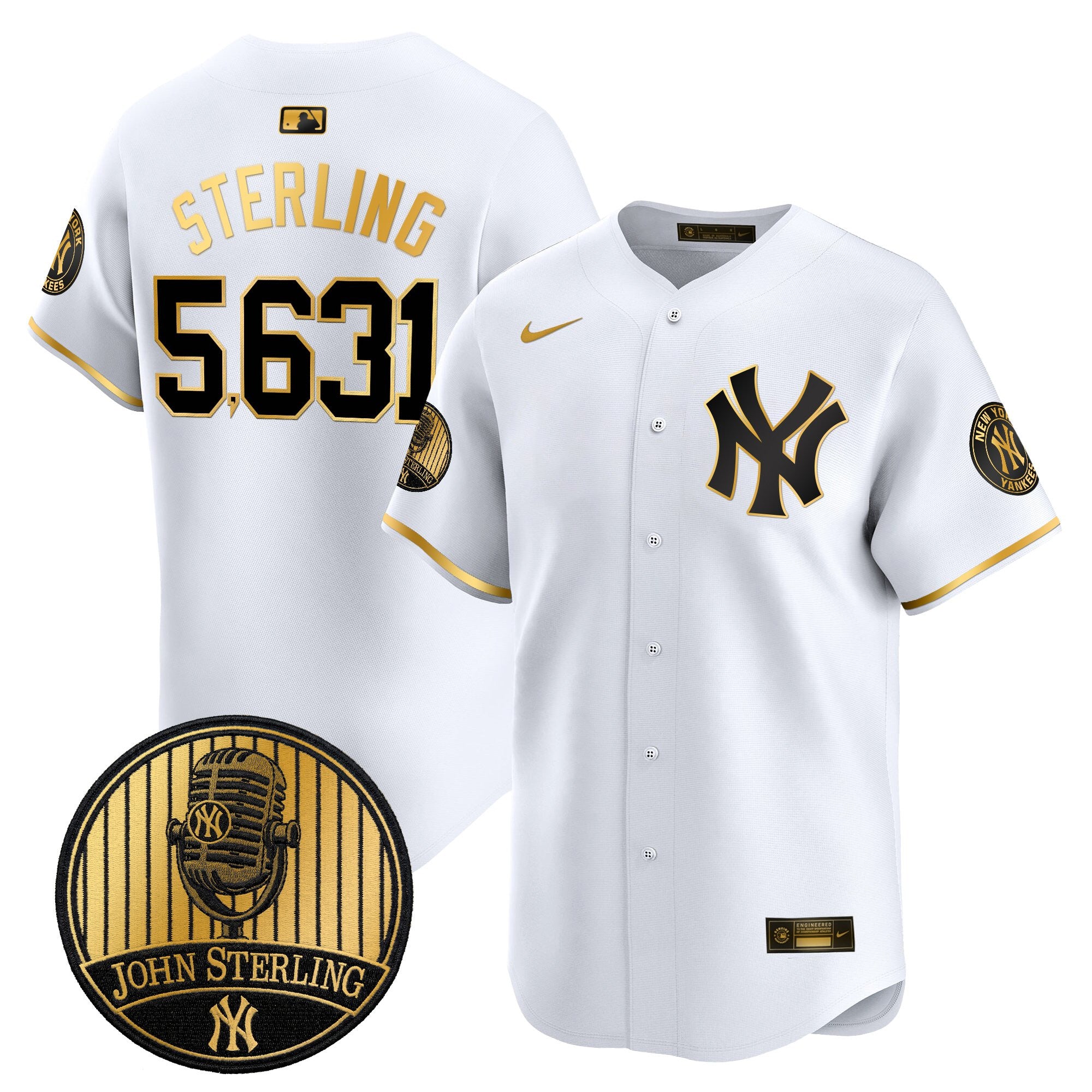 Men's Yankees John Sterling "The Voice of the Yankees" Tribute Patch Vapor Premier Limited Jersey V2 - All Stitched