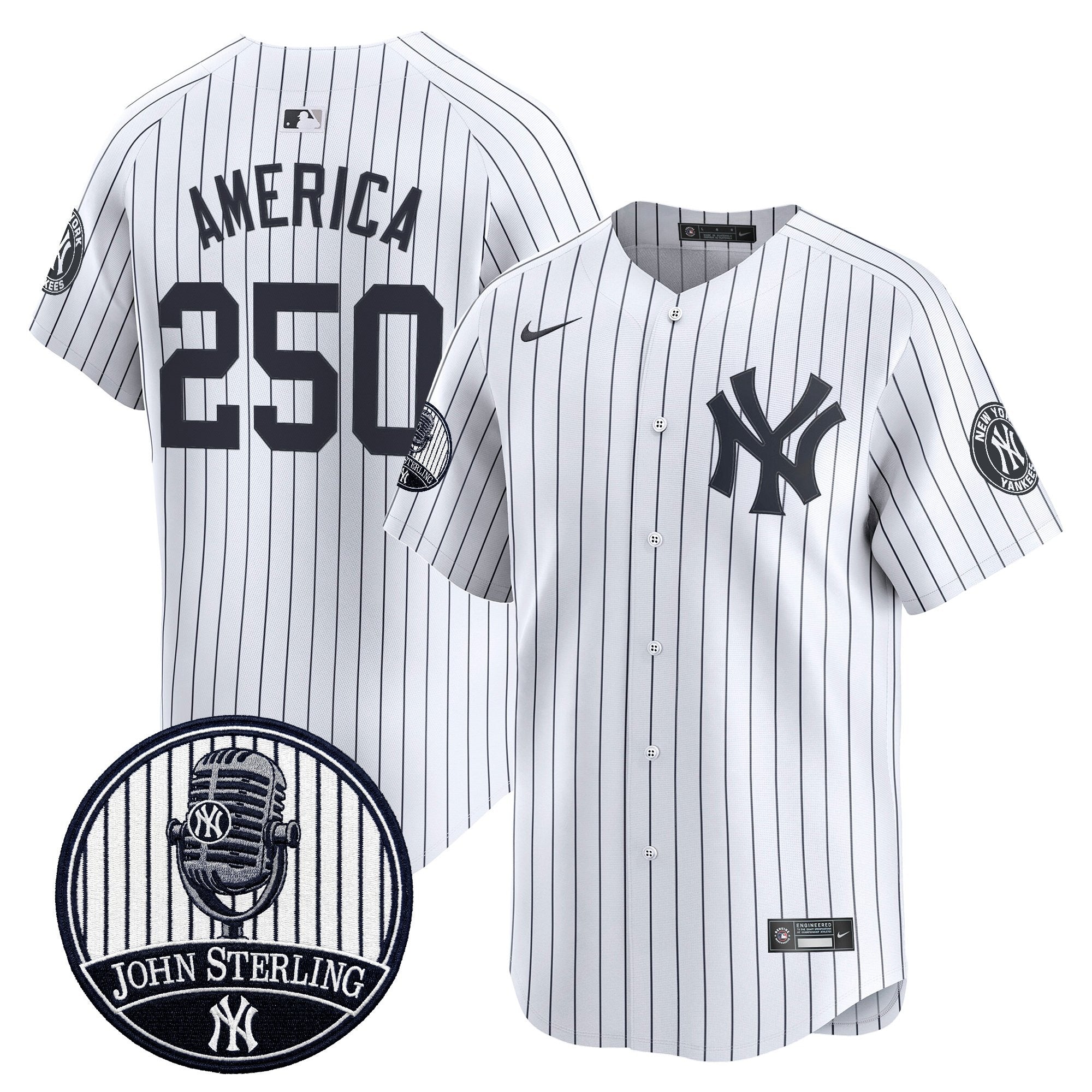 Men's Yankees John Sterling "The Voice of the Yankees" Tribute Patch Vapor Premier Limited Jersey V2 - All Stitched