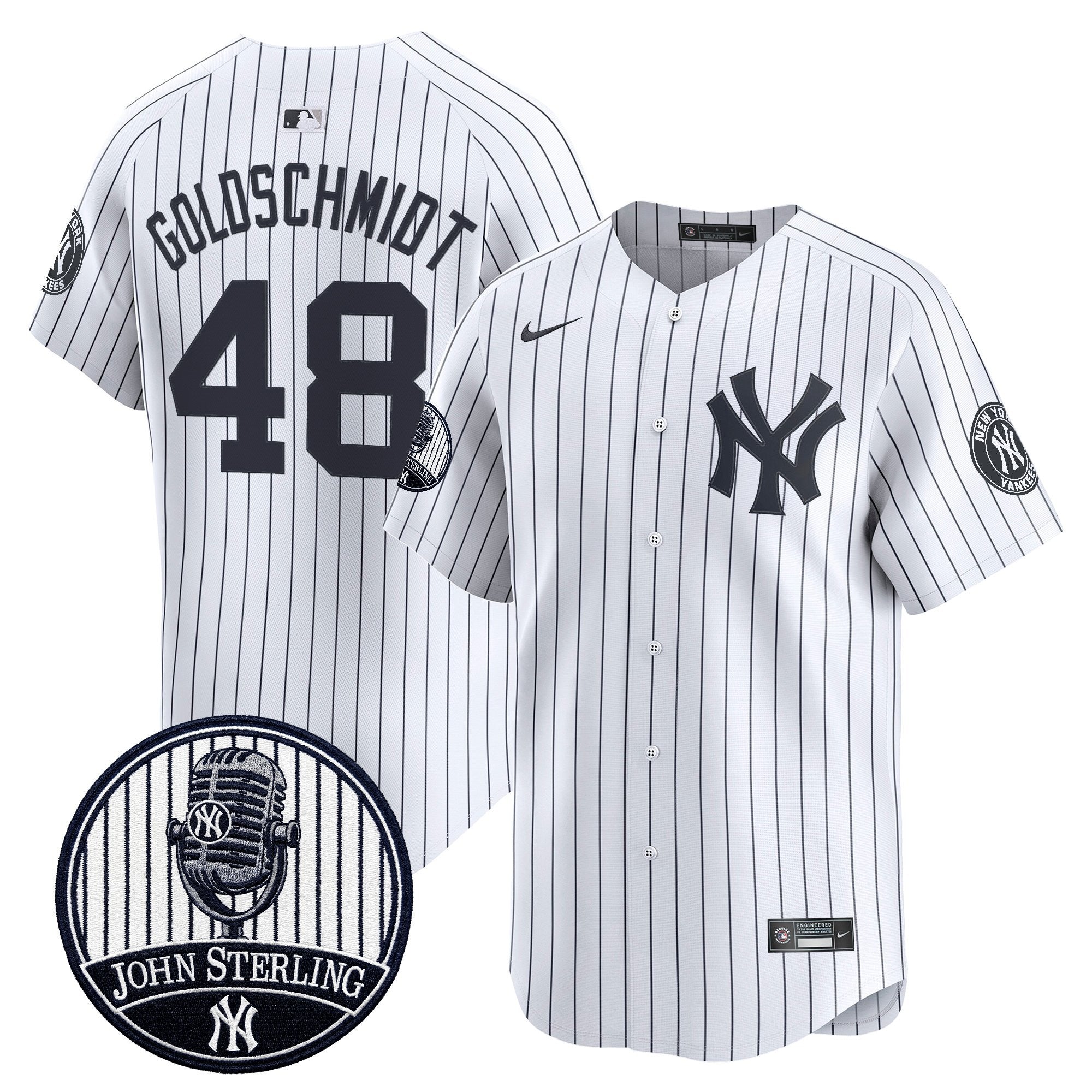 Men's Yankees John Sterling "The Voice of the Yankees" Tribute Patch Vapor Premier Limited Jersey V2 - All Stitched