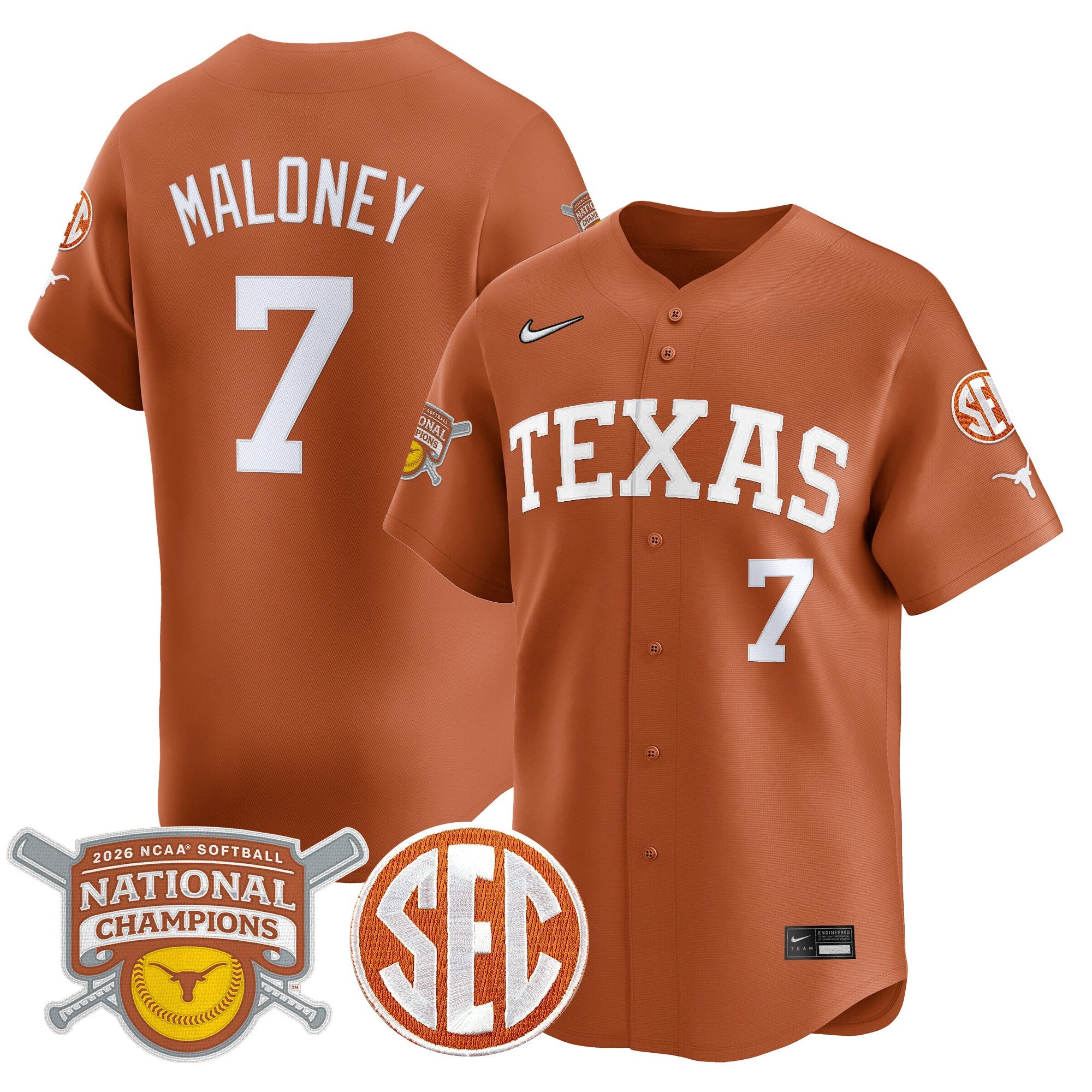 Men's size - Texas Longhorns 2026 Softball National Champions Vapor Premier Limited Jersey - All Stitched