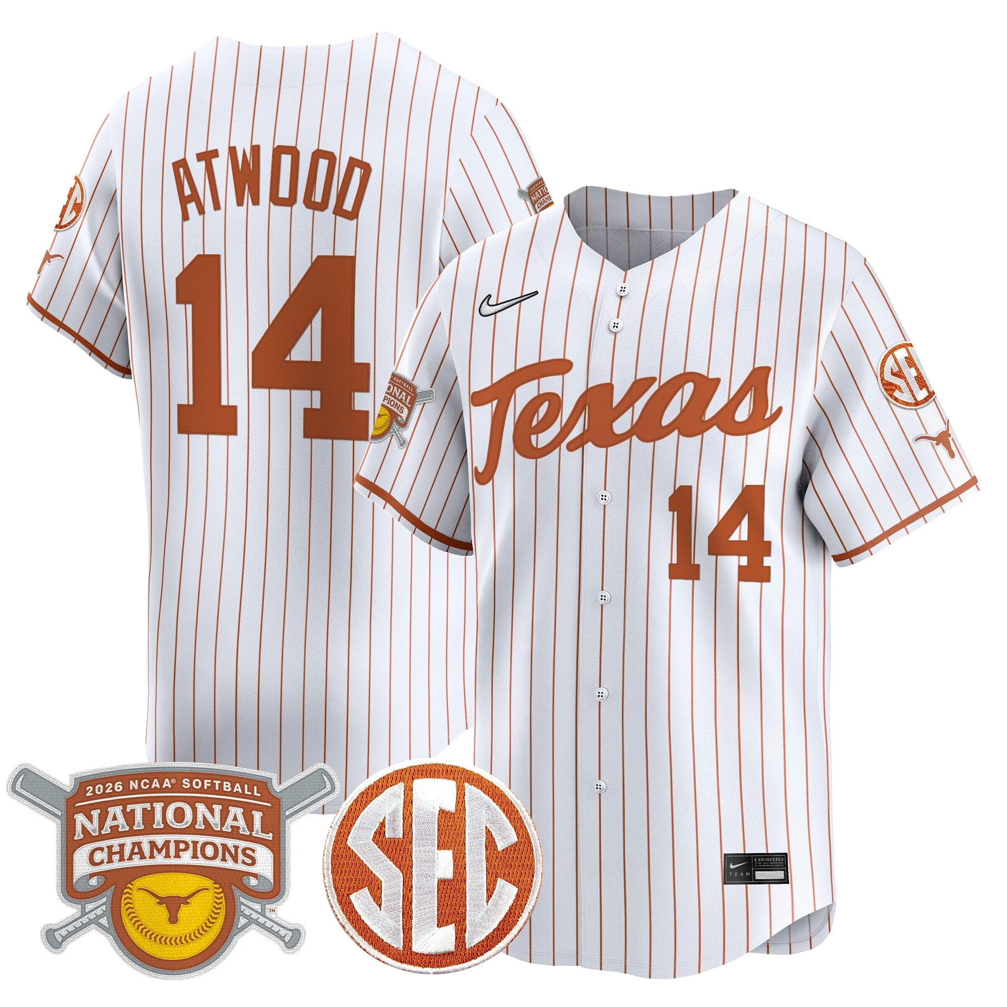Men's size - Texas Longhorns 2026 Softball National Champions Vapor Premier Limited Jersey - All Stitched