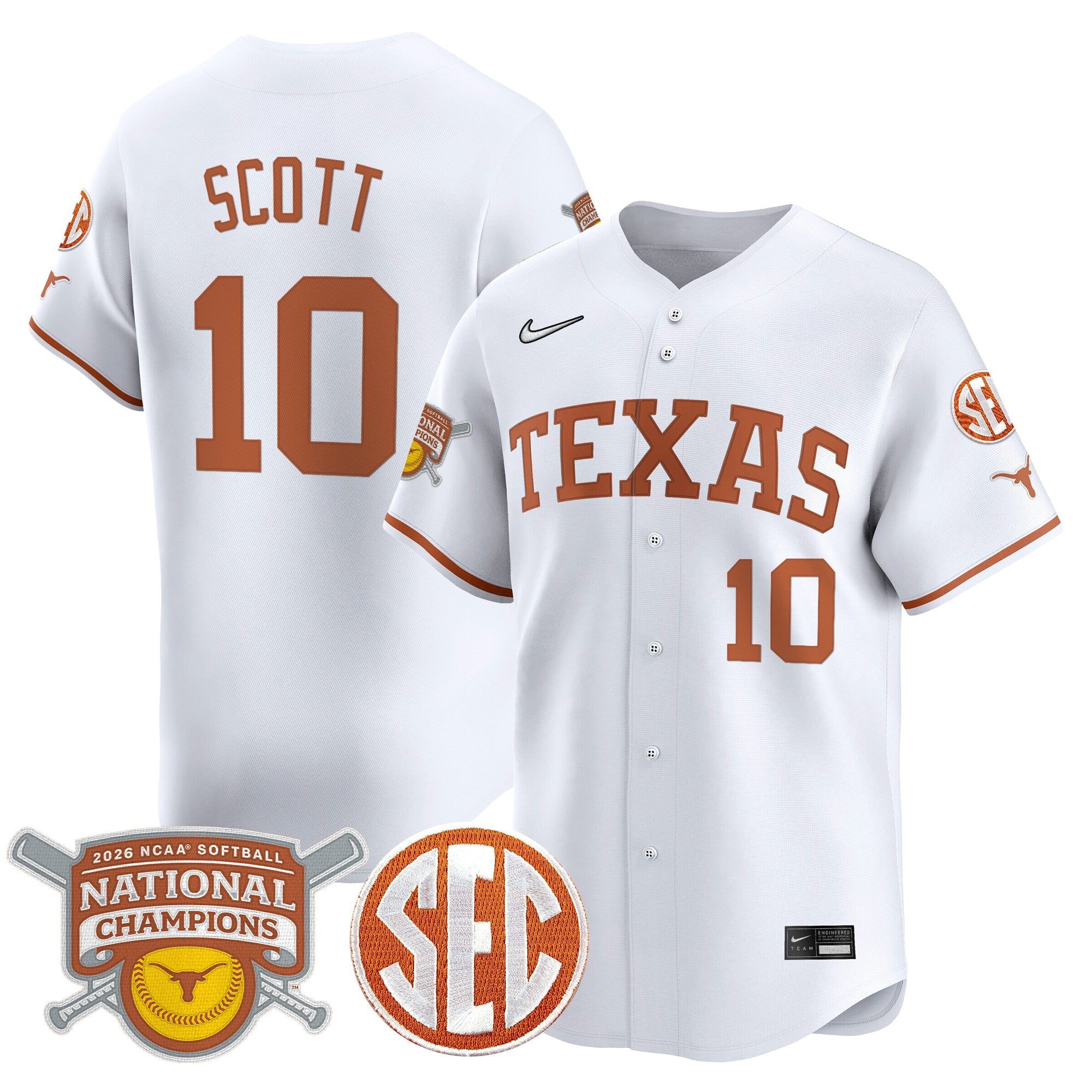 Men's size - Texas Longhorns 2026 Softball National Champions Vapor Premier Limited Jersey - All Stitched