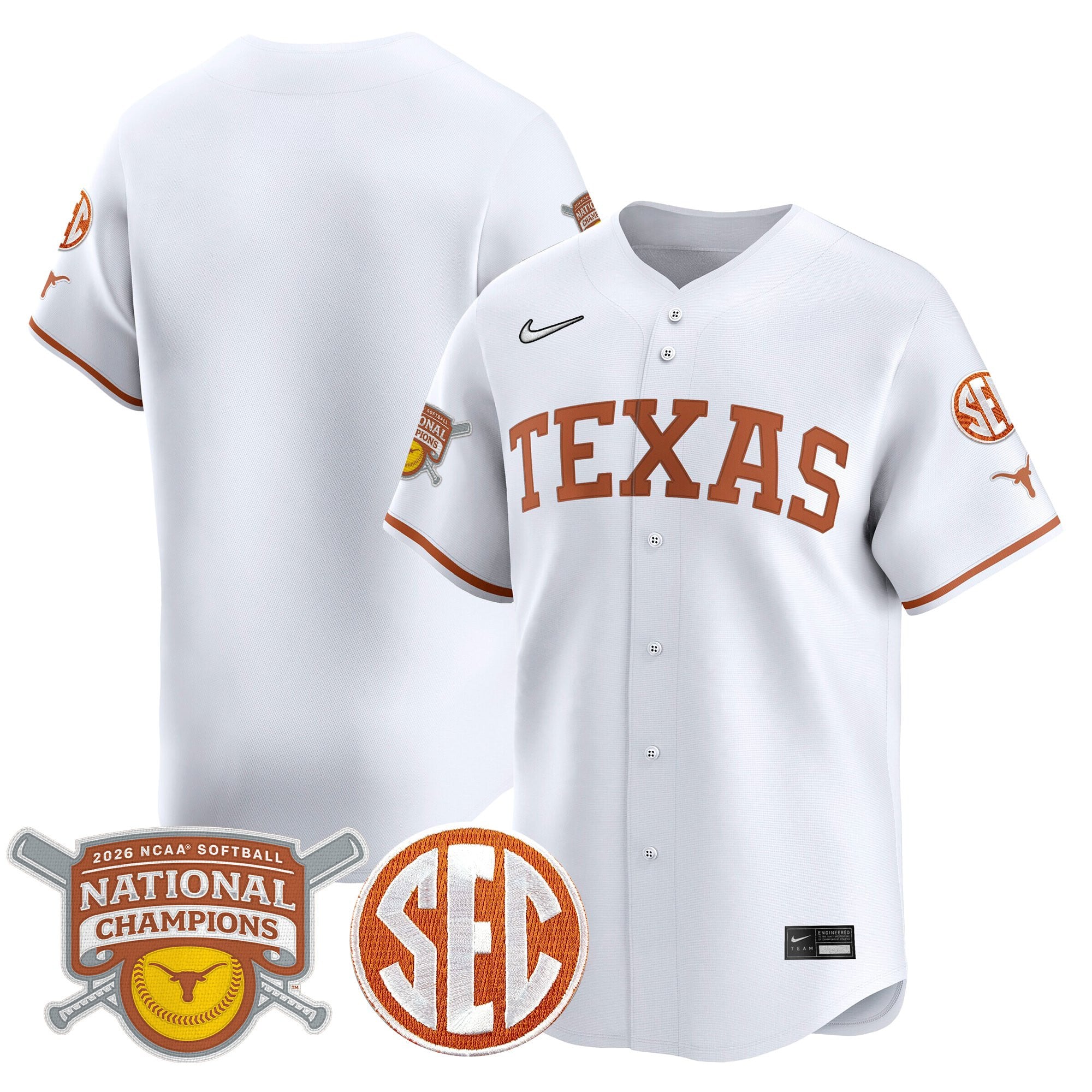 Men's size - Texas Longhorns 2026 Softball National Champions Vapor Premier Limited Jersey - All Stitched