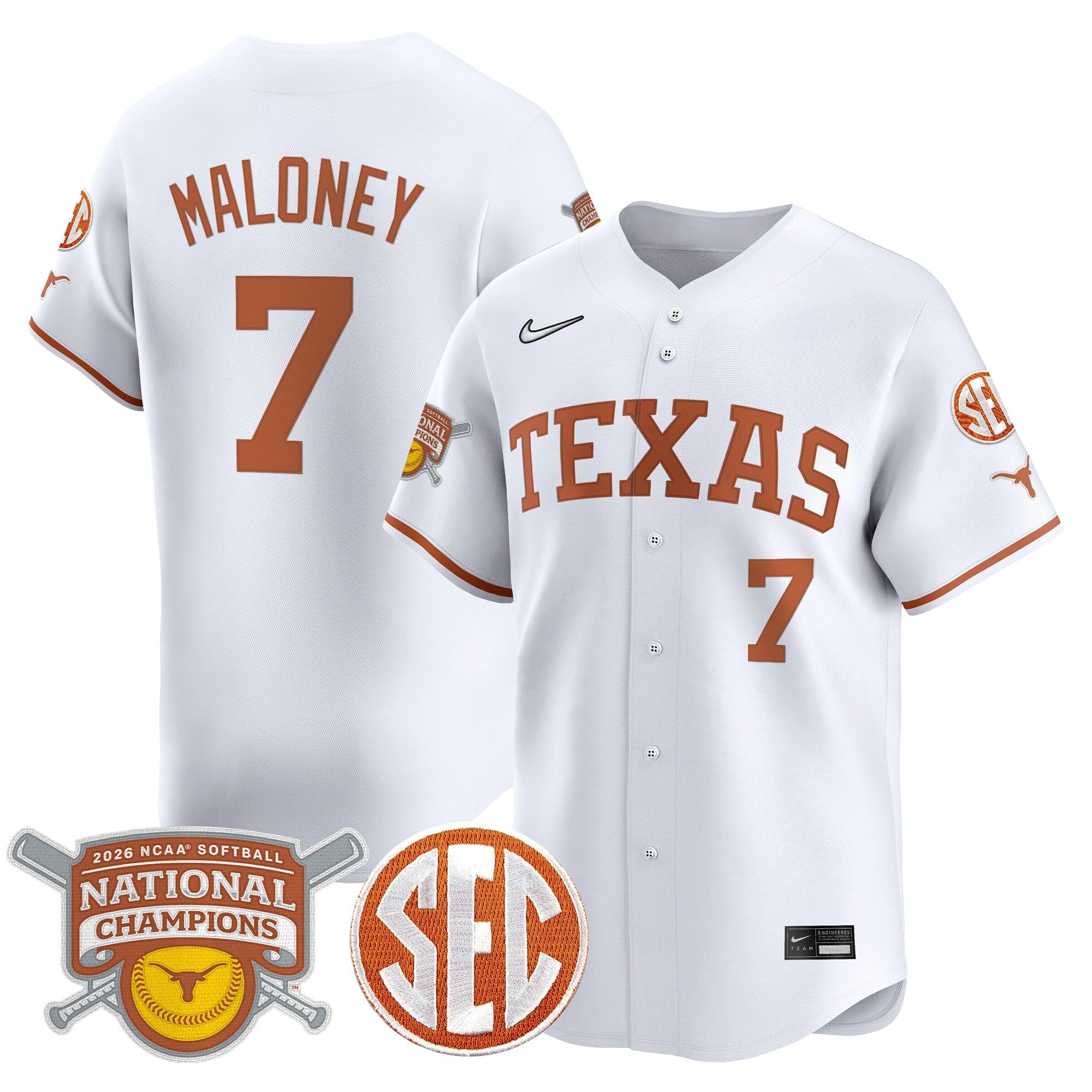Men's size - Texas Longhorns 2026 Softball National Champions Vapor Premier Limited Jersey - All Stitched