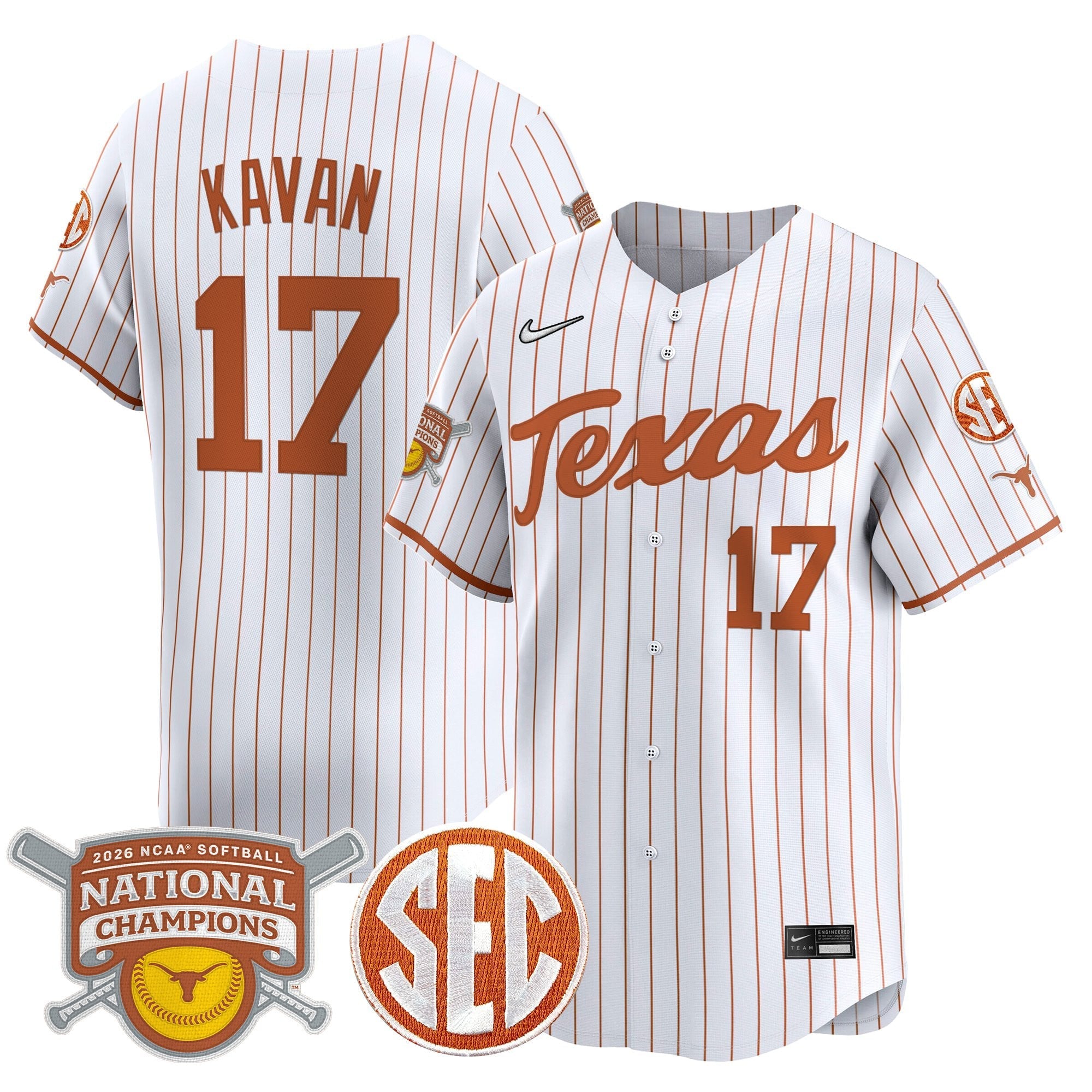 Men's size - Texas Longhorns 2026 Softball National Champions Vapor Premier Limited Jersey - All Stitched