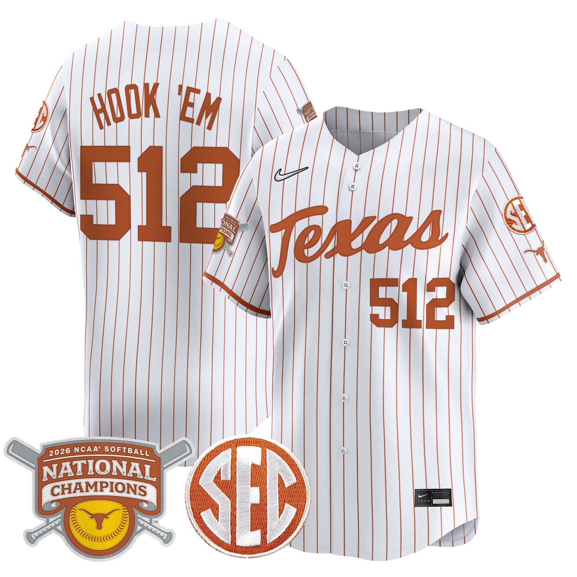 Men's size - Texas Longhorns 2026 Softball National Champions Vapor Premier Limited Jersey - All Stitched