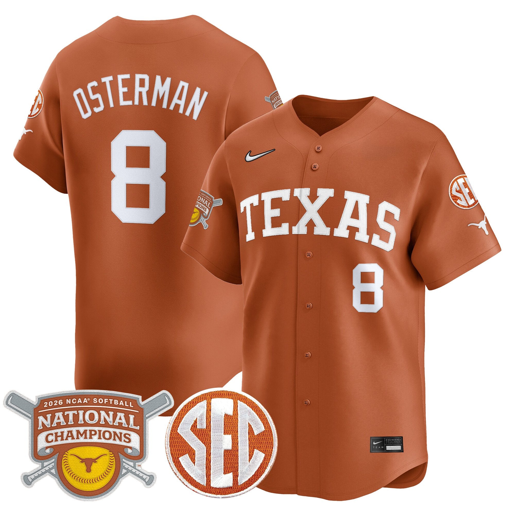 Men's size - Texas Longhorns 2026 Softball National Champions Vapor Premier Limited Jersey - All Stitched